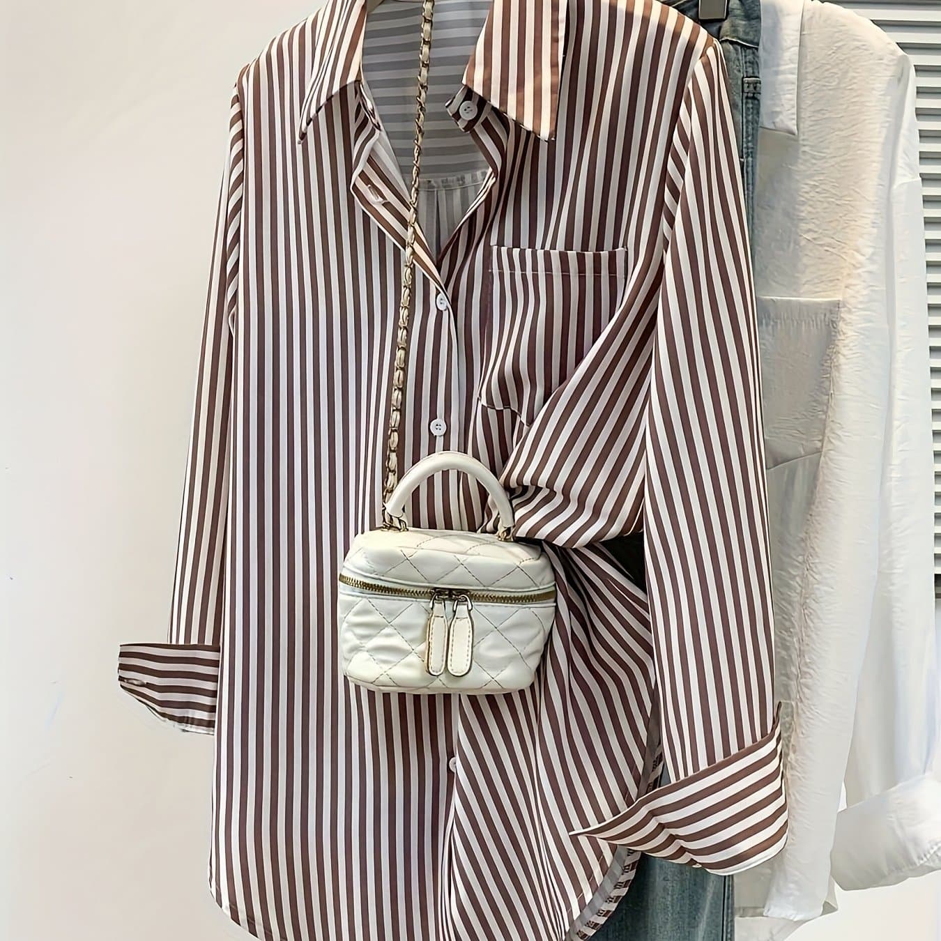 TEMU Plus Size - Plus Size - Plus Size Women's Striped Long Sleeve Top, Casual Elegant Plus Size Blouse, Autumn Essential