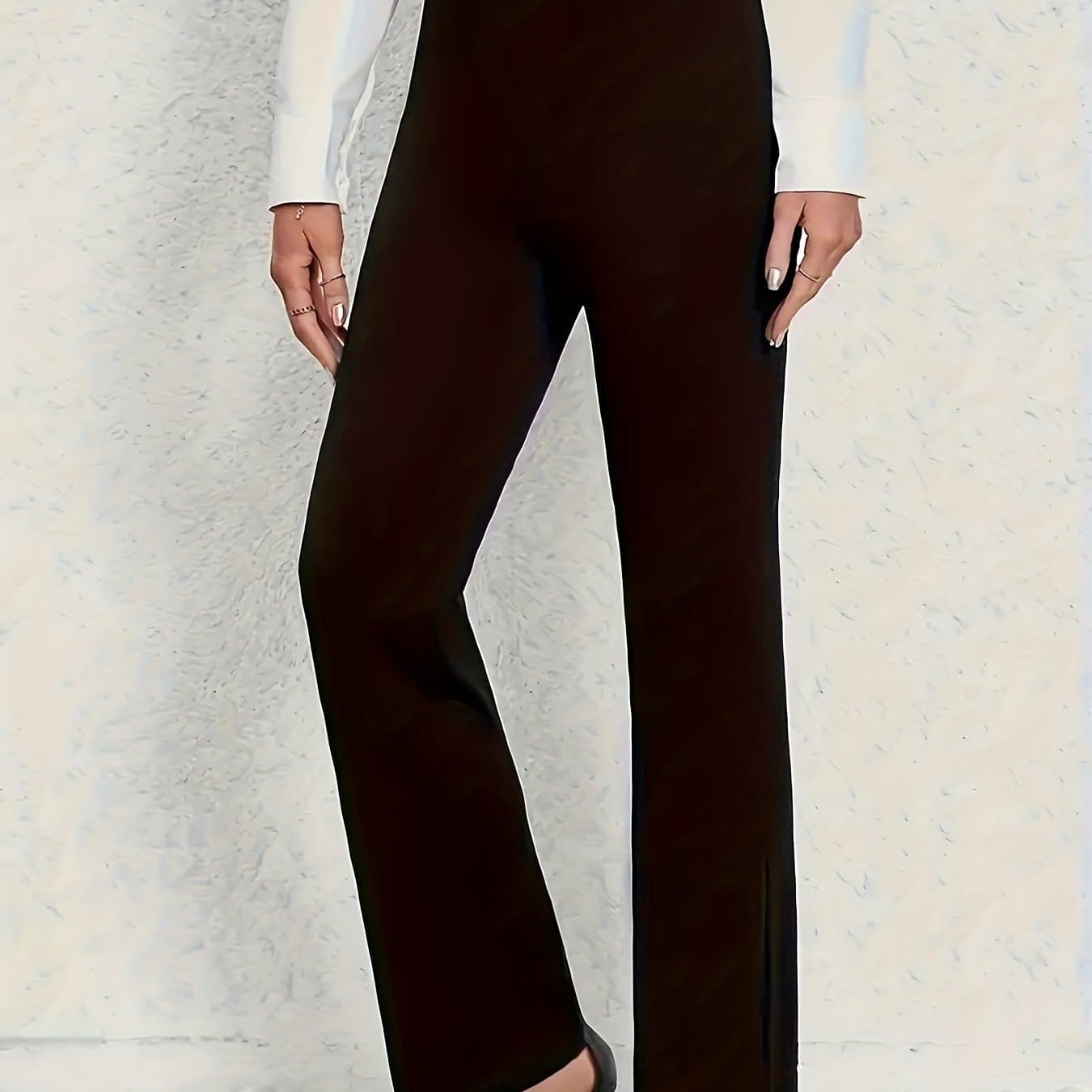 TEMU Plus Size - Plus Size - Women's Large Size Solid Color Slim Straight Stretch Trousers, Elegant And Fashionable High-waist Casual Trousers, Women's Trousers