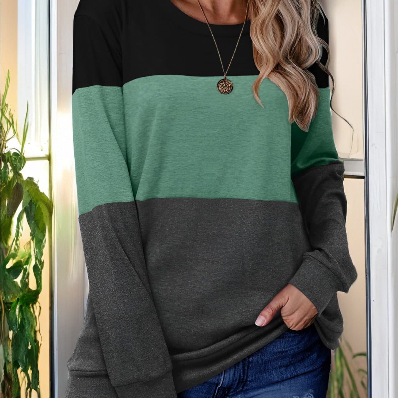 TEMU Women's Long Sleeve T Shirt Color Block Pullover Crew Neck Loose Comfy Casual Tops