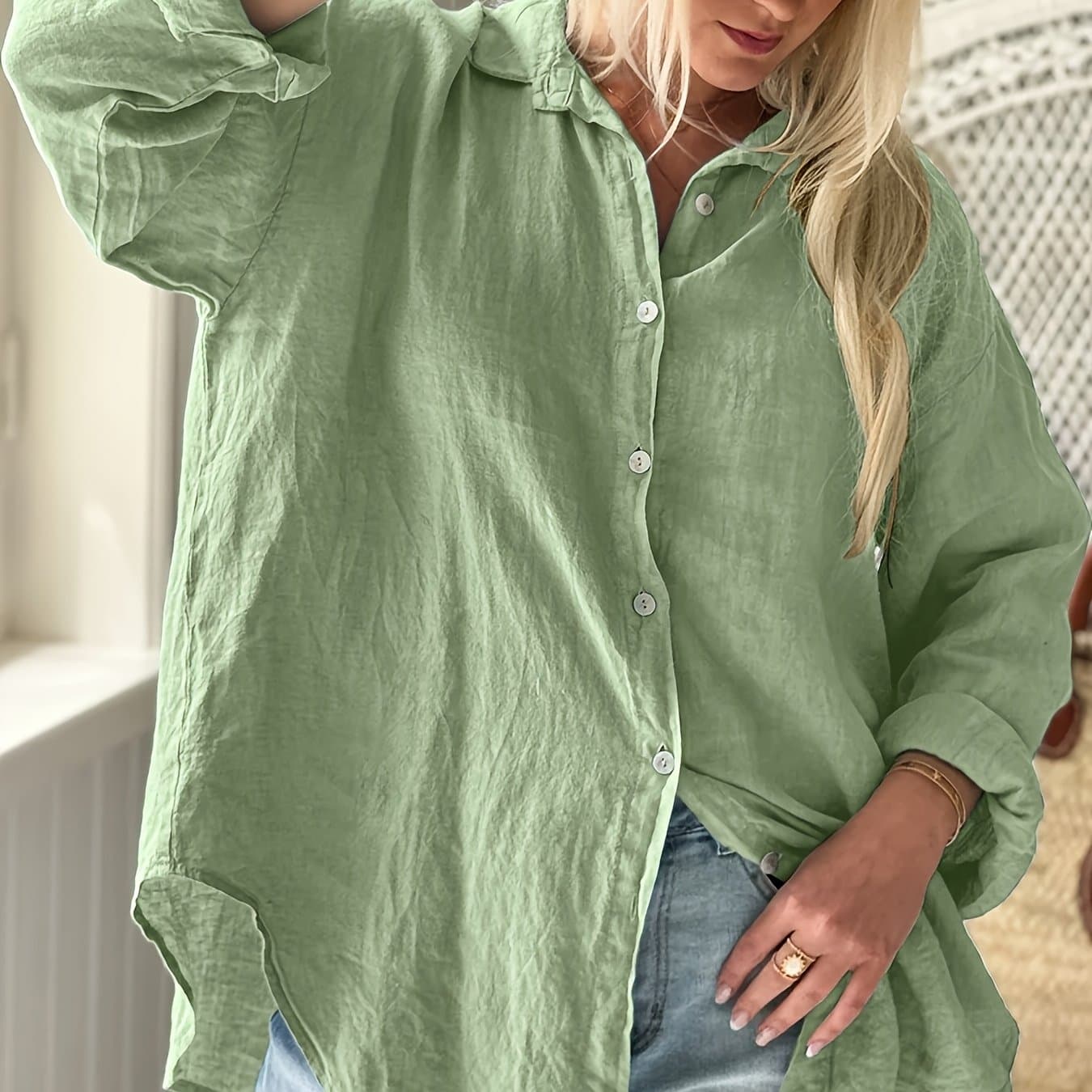 TEMU Plus Size - Plus Size - Plus Size Women's Casual Breathable Linen Shirt