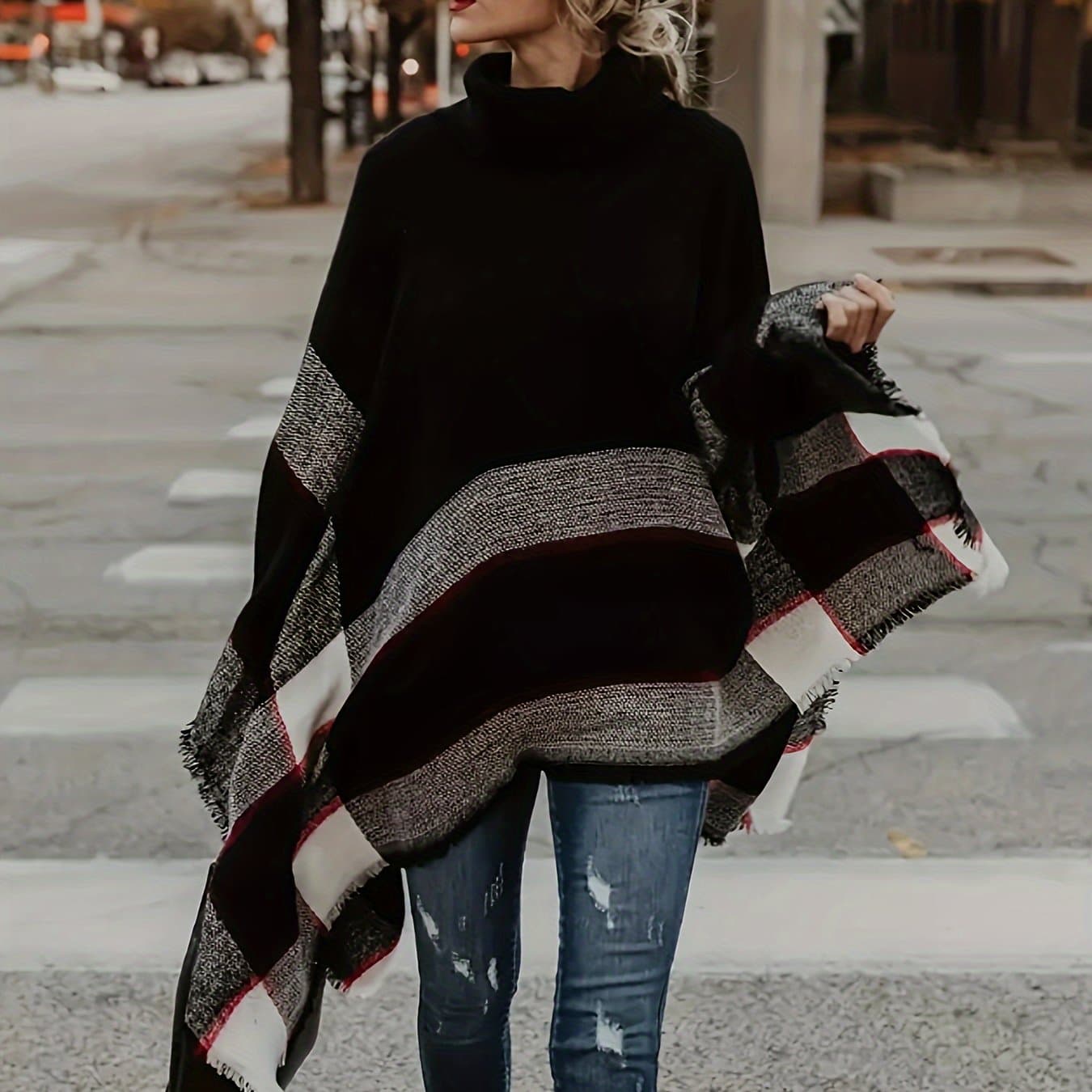 TEMU Plus Size Women's Oversized Batwing Shawl Collar Sweater Coat - 100% Acrylic , Autumn Winter , Layering Essential