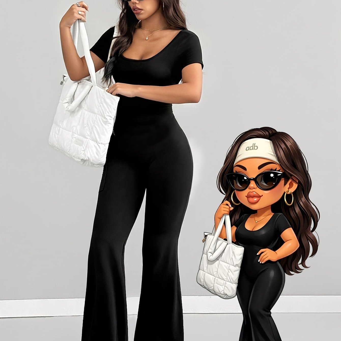 TEMU Retro Square Neck Flared Jumpsuit Short-sleeved Slim Fit + Skin-friendly Spring And Summer Daily Style