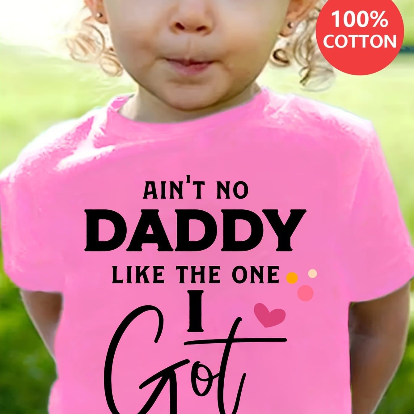 TEMU Girls' "ain't No Daddy Like The 1 " T-shirt - 100% Cotton Loose Fit Casual Summer Top Suitable For - Events & Casual Attire - Comfortable Round Neck Tee With Slogan Print