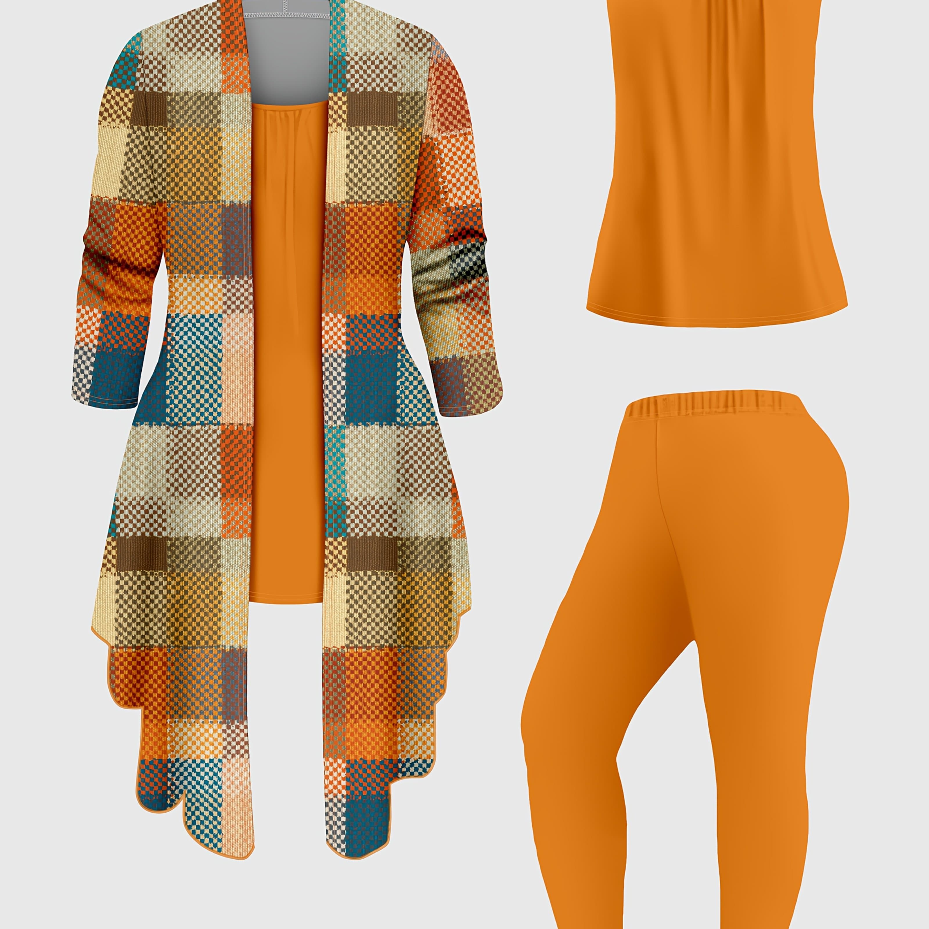 TEMU Fashion Women's Set Of 3pcs, Printed Cardigan Jacket And Slacks Vest 3pcs