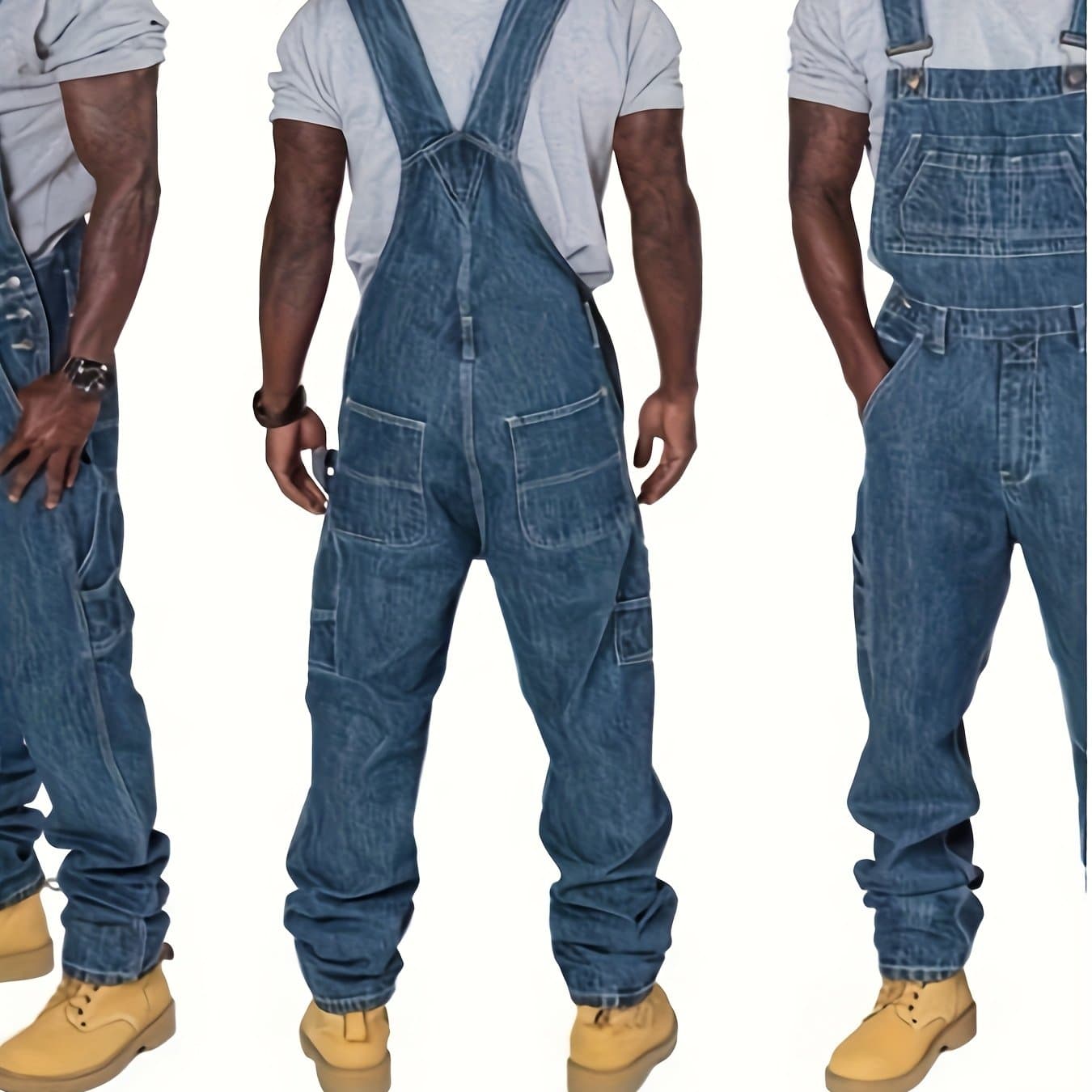 TEMU A Blue Men's Jumpsuit, Casual Fashion Multi-pocket, Loose Comfortable Solid Jeans, Suitable For Spring And