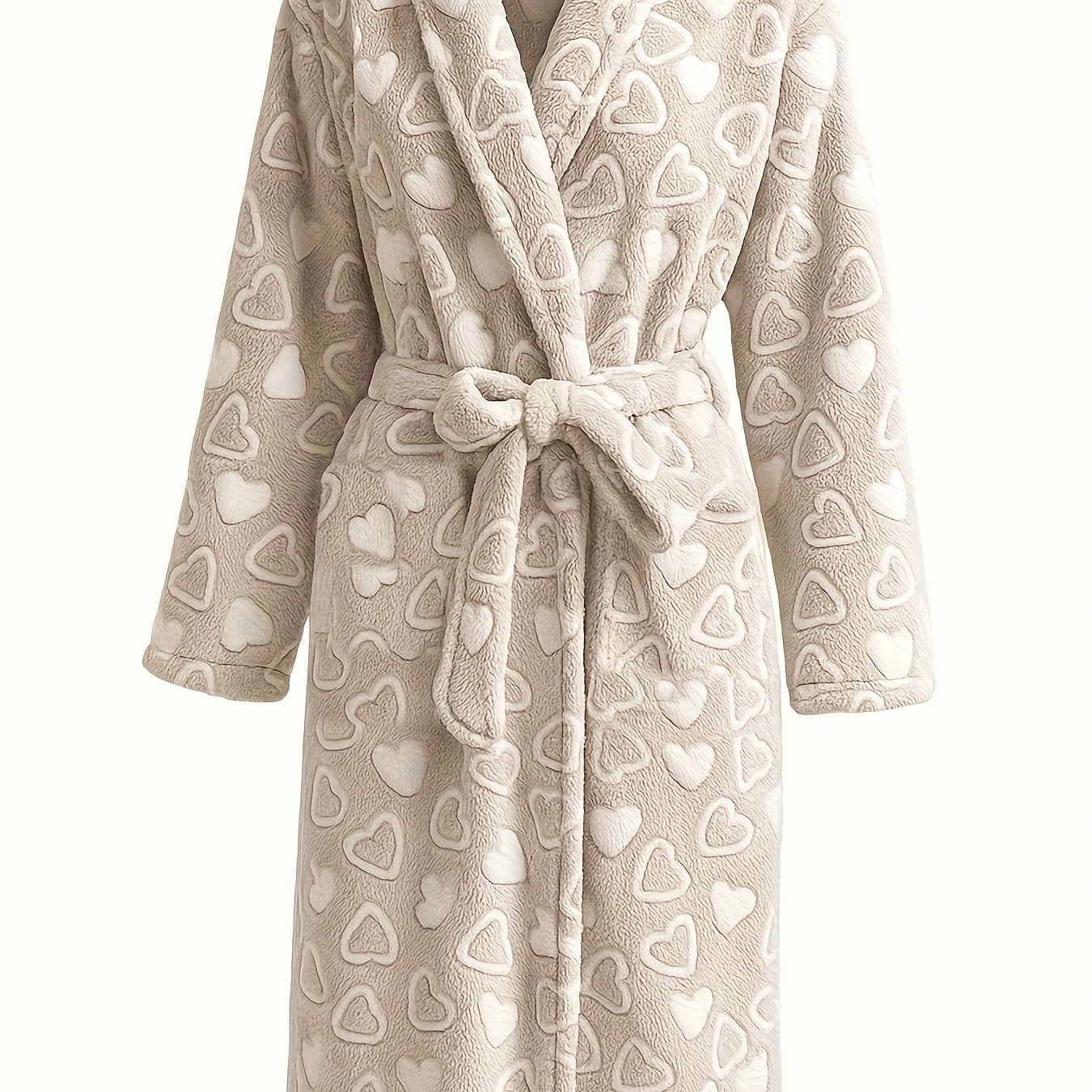 TEMU Women's Loose, Warm And Comfortable Sleepwear With Offset Printing Heart Pattern For Autumn And Winter, New Flannel Nightgown Belt, Double-sided Thickened And Elongated Nightgown