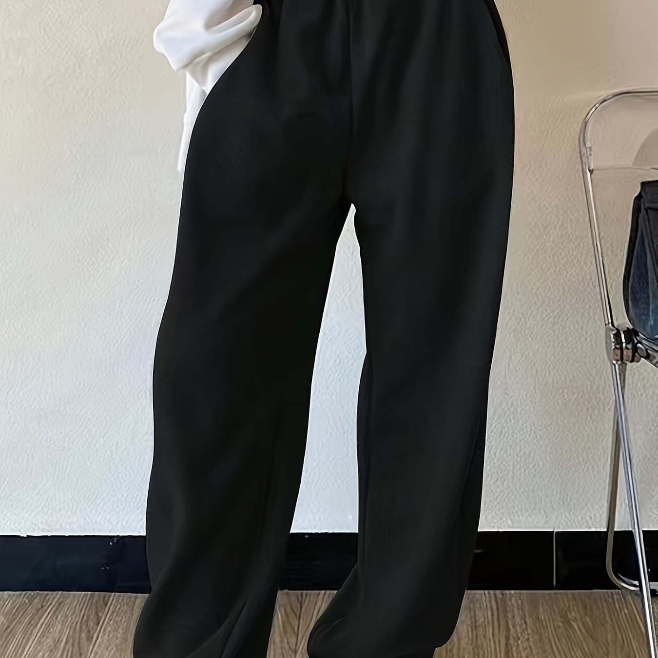TEMU Women's Casual Loose-fit Solid Color Pants - Machine Washable Winter Trousers For Autumn & Winter, Comfortable Casual Attire, Winter Pants, Soft Fabric Trousers