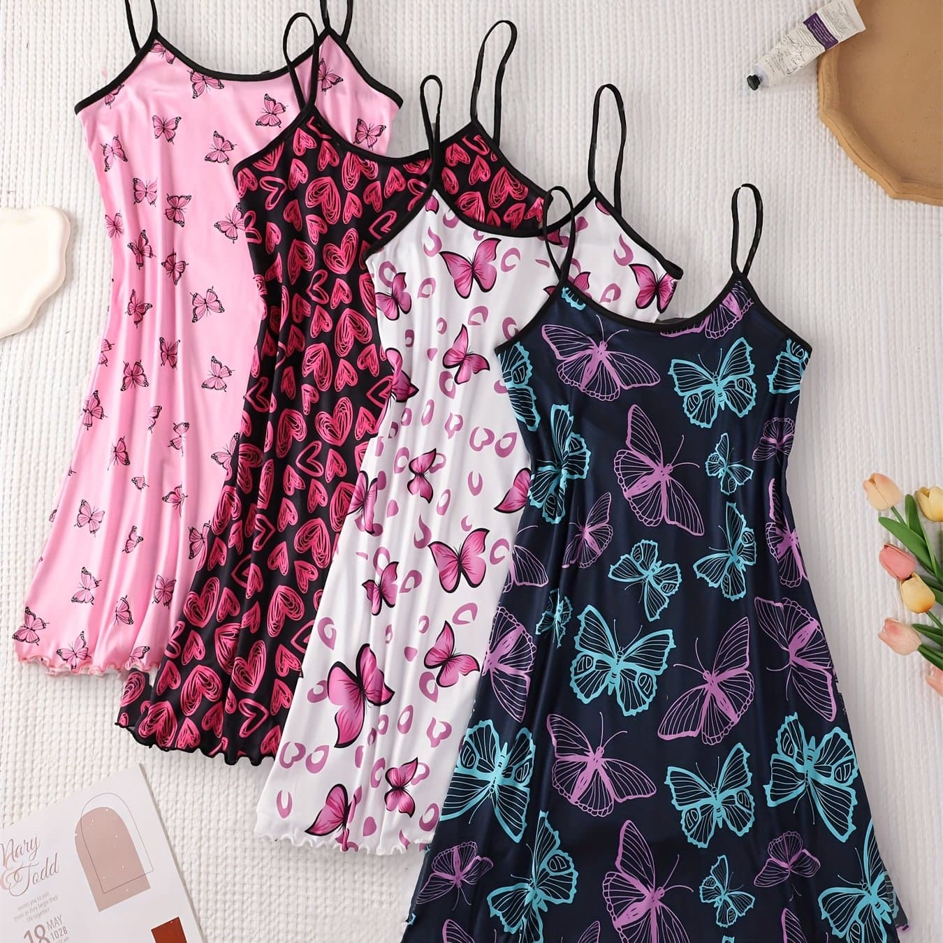 TEMU 4pcs Women's Sexy Slip Dress Sleepwear Set