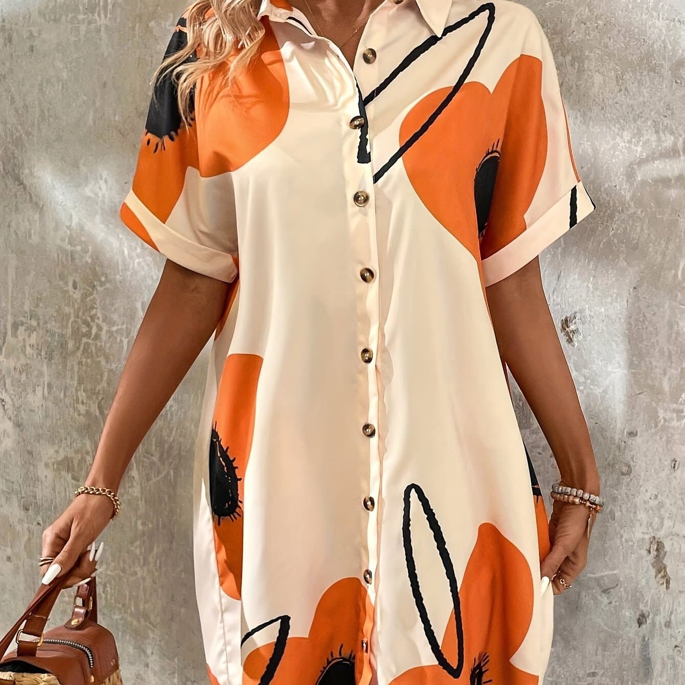 TEMU Printed Shirt Dress