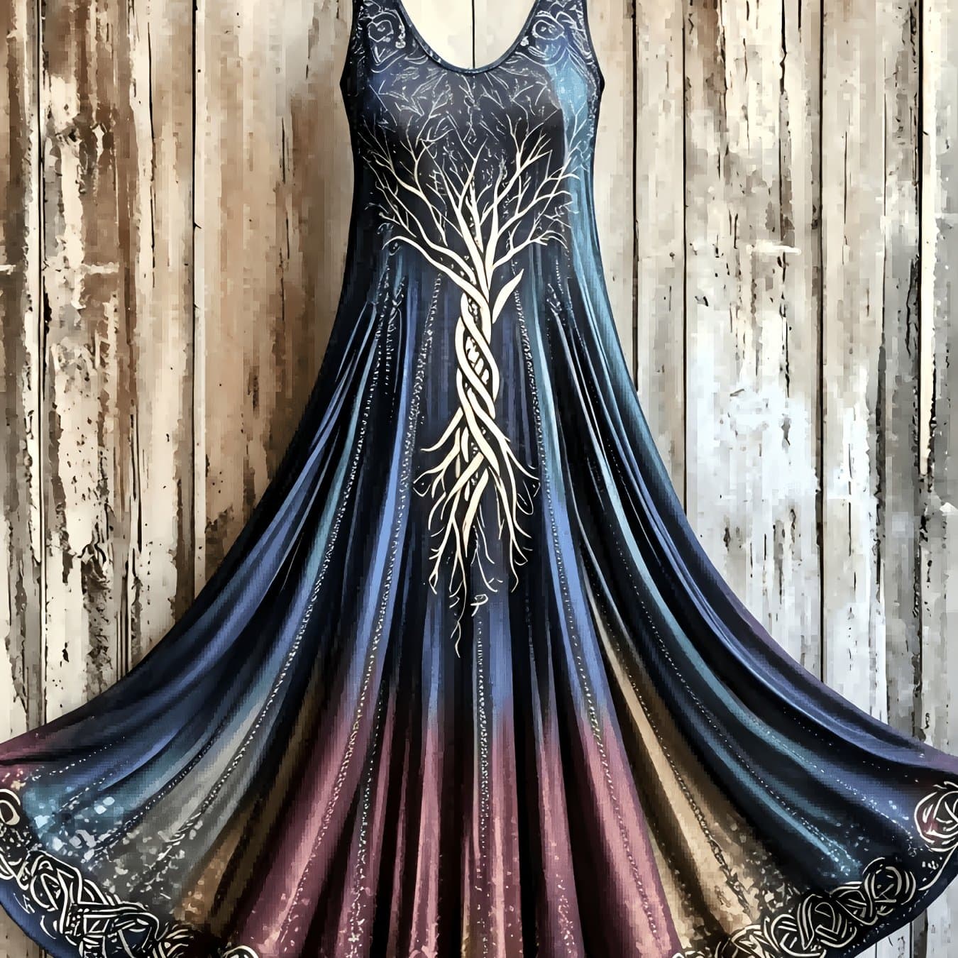 TEMU Plus Size - Plus Size - Women's Plus Size Summer Loose All-match Cami Dress, Creative Floral Totem Print, Deep V Sleeveless Dress