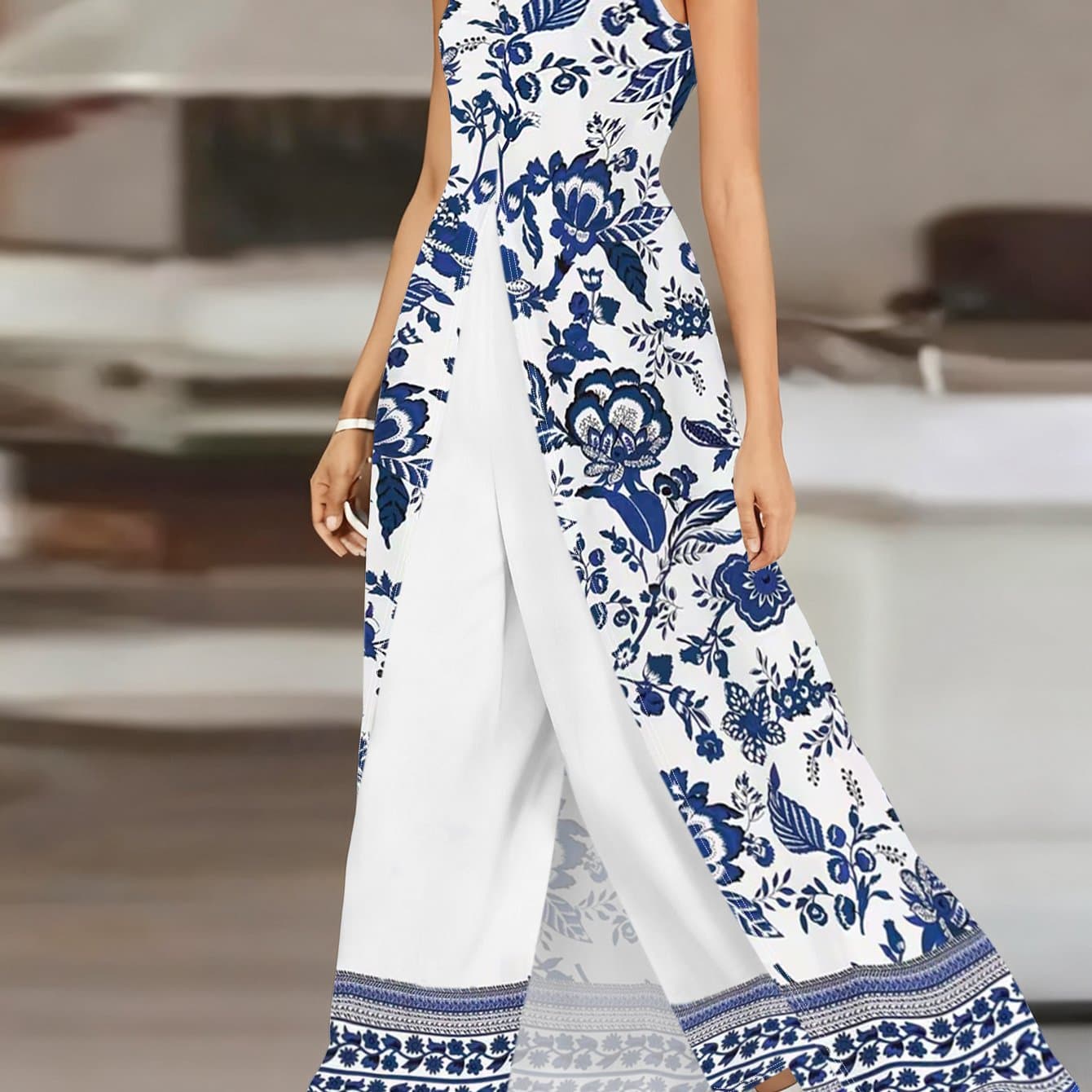TEMU Plus Size, Vacation Spring And Summer Print Women's Casual Gathering Plus Size Women's Set, Plus Size Set, Plus Size Pants, Plus Size Vest, Vacation Clothing, Plus Size Elegant Set