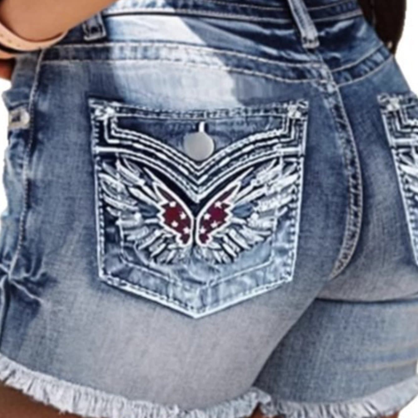 TEMU 2025 Summer Women' Style Denim Shorts With Embroidery Back Pocket - Mid-stretch Washed Jeans, Machine Washable Casual Shorts For Spring/summer, Everyday