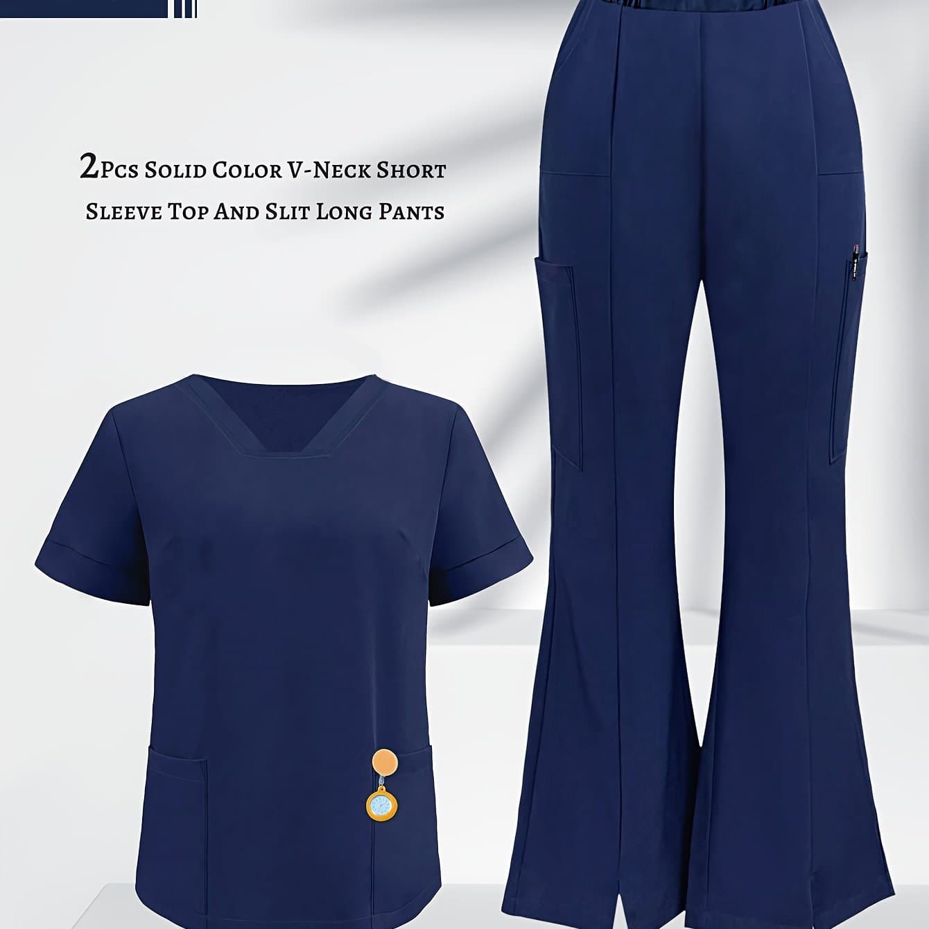 TEMU Short-sleeve Multi-pocket Micro-pleated Pants Set, Women's Fashionable And Versatile Workwear, High-end Commuter Work Suit For And Spa - Wilderness