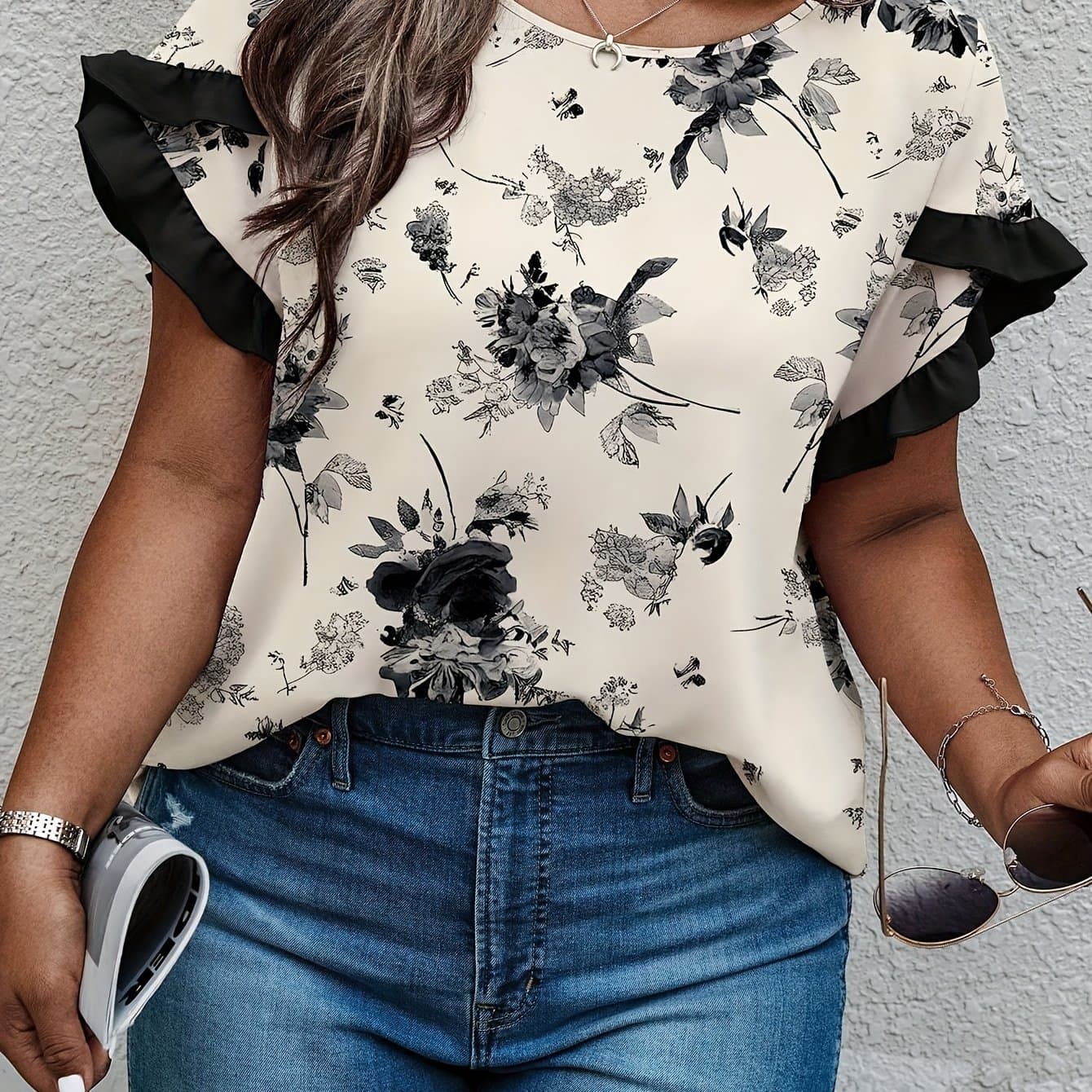TEMU Large Size Women's Ruffle Hem Short Sleeve Shirt