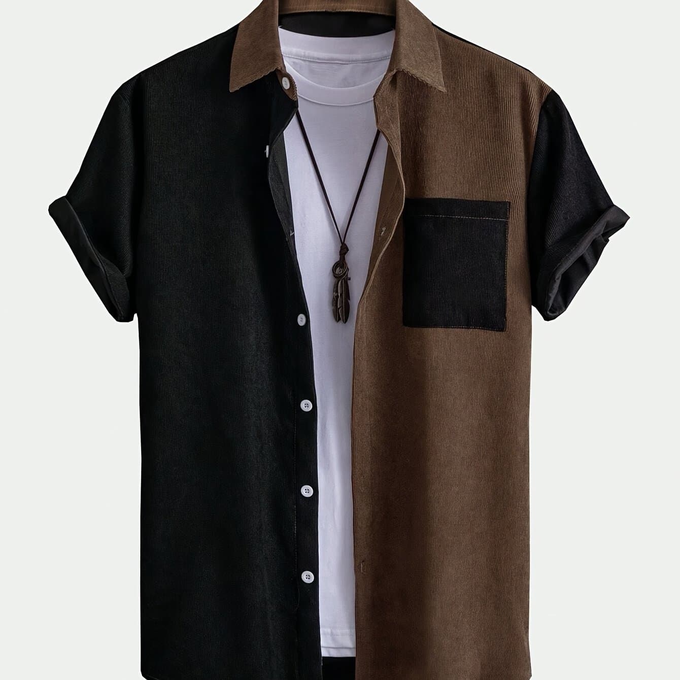 TEMU Men's Summer New Corduroy Short Sleeve Shirt