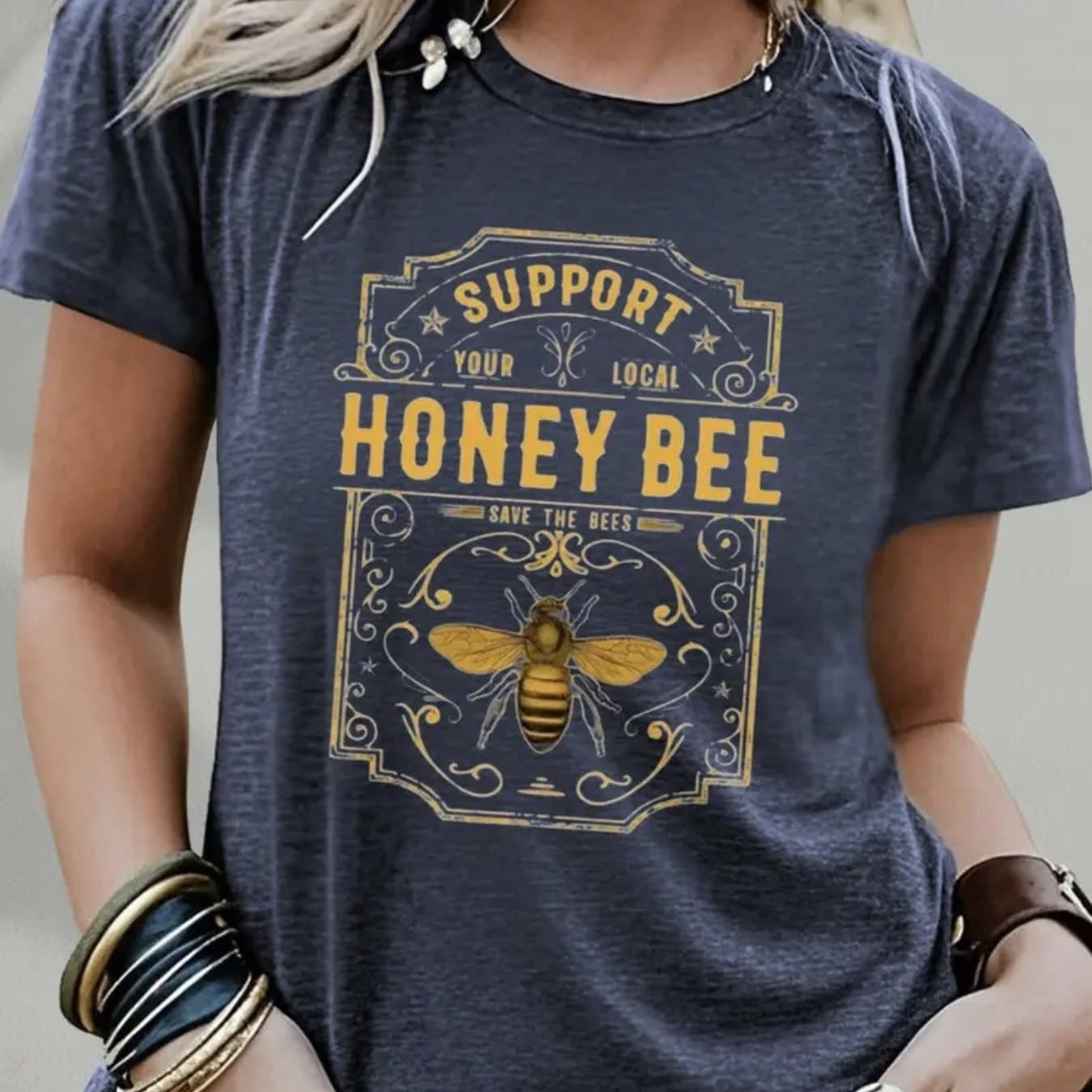 TEMU Women's Casual Round Neck Letter Printed T-shirt, Soft And Breathable, Versatile For Daily Use, Good , Suitable For All
