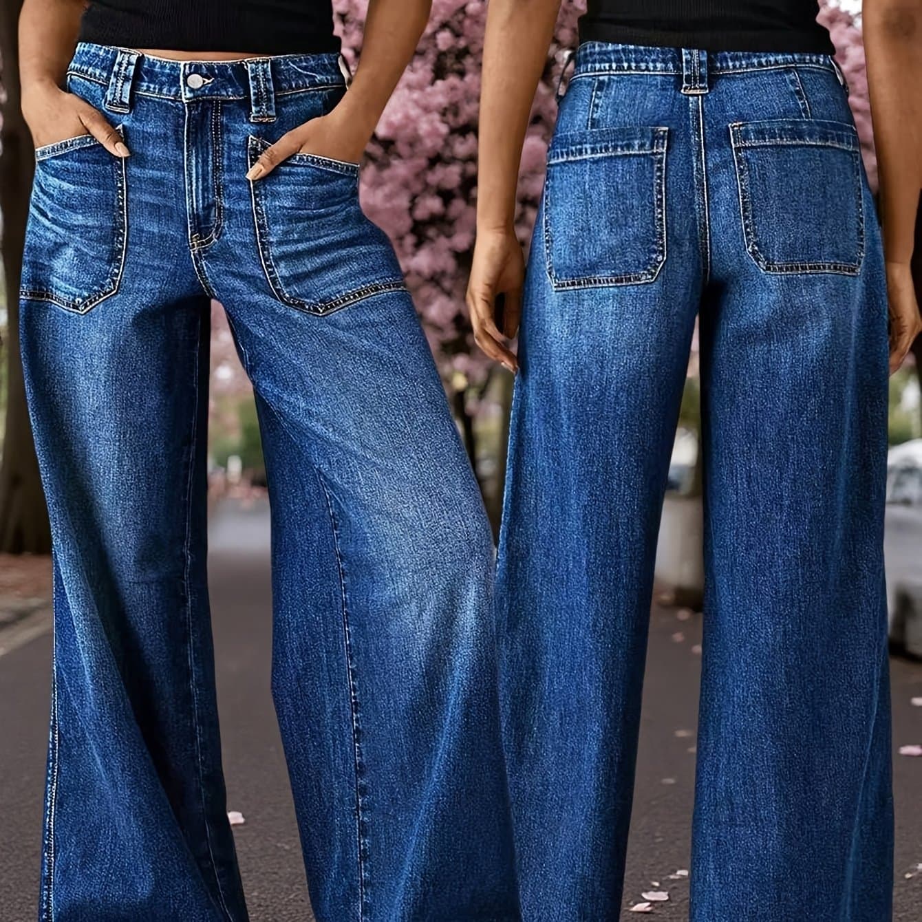 TEMU High-waisted Wide-leg Jeans For Women, New Autumn And Winter Retro Washed Loose Slim-fitting Draped Casual Straight-leg Floor-length Trousers