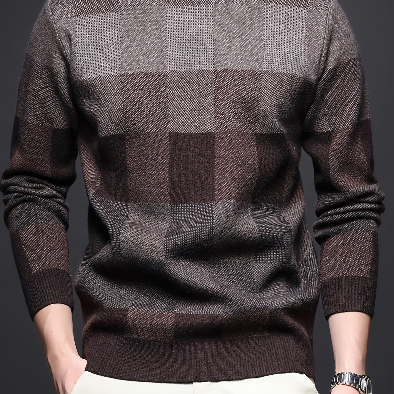 TEMU Men's Autumn And Winter Thick Sweater Gradient Round Neck Pullover Simple Casual Knitted Sweater Top