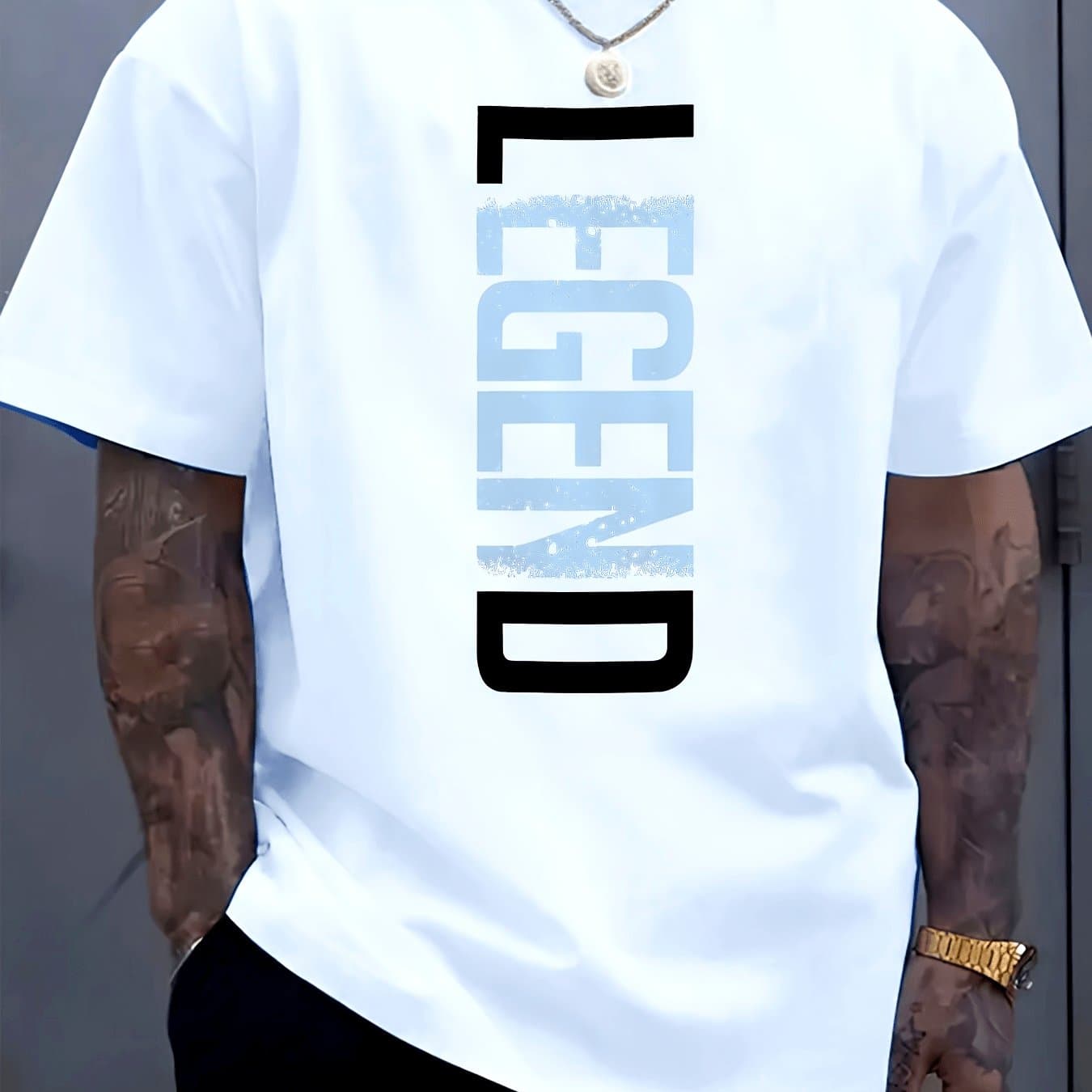 TEMU Men's Short-sleeve T-shirt Letter Print | Comfortable And Casual, Featuring A Stretchy Round Neck Design, Perfect For Outdoor, Suitable For All