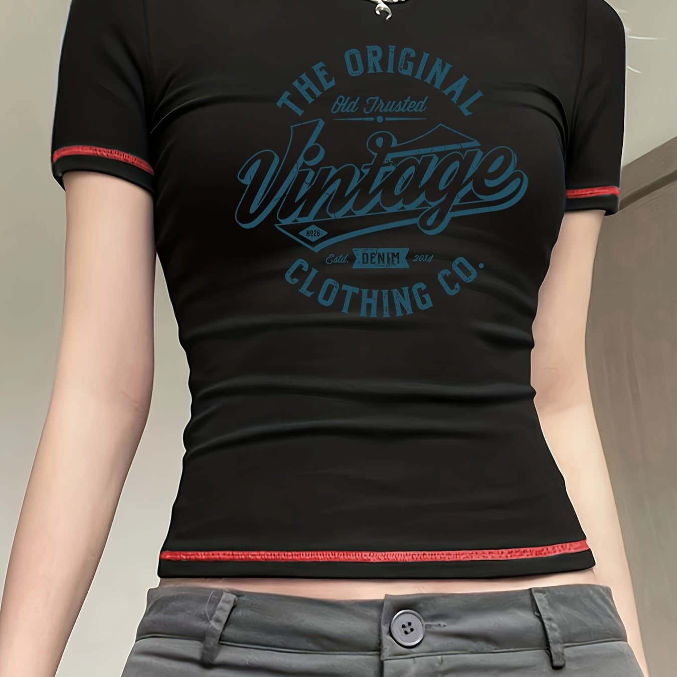TEMU Y2k Vintage Short Sleeve T-shirt - Cropped Fit Retro 90 Lettering & Y2k Print Top | Non- Short Length Tee For Spring Summer Fall Outfits | Machine Washable Casual Wear