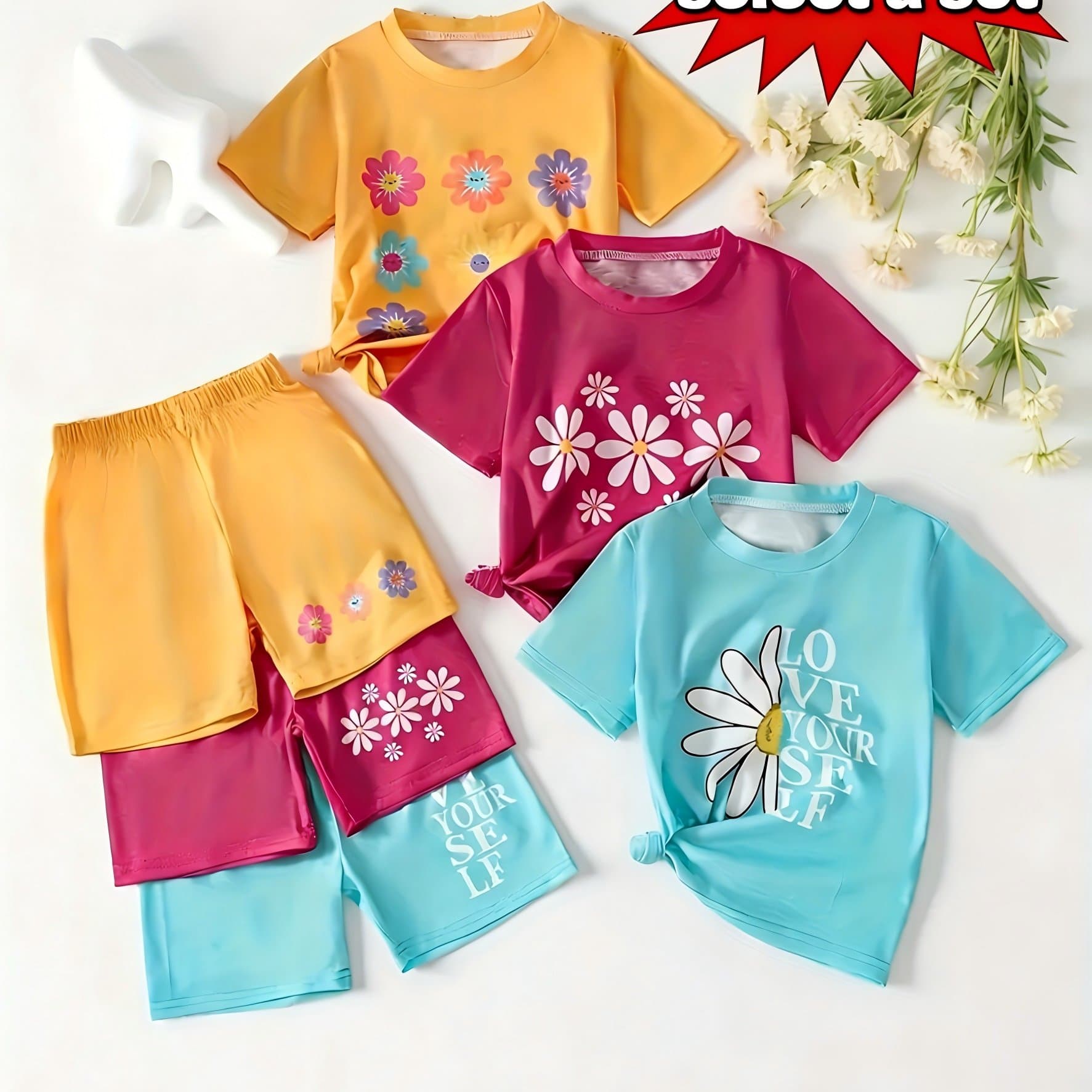 TEMU ' Short Sleeve And Shorts Set, Sent 1 Set Of 2pcs, Thin And Comfortable, Versatile For Little Girls, Summer Regular Loose Clothing, For Outdoor