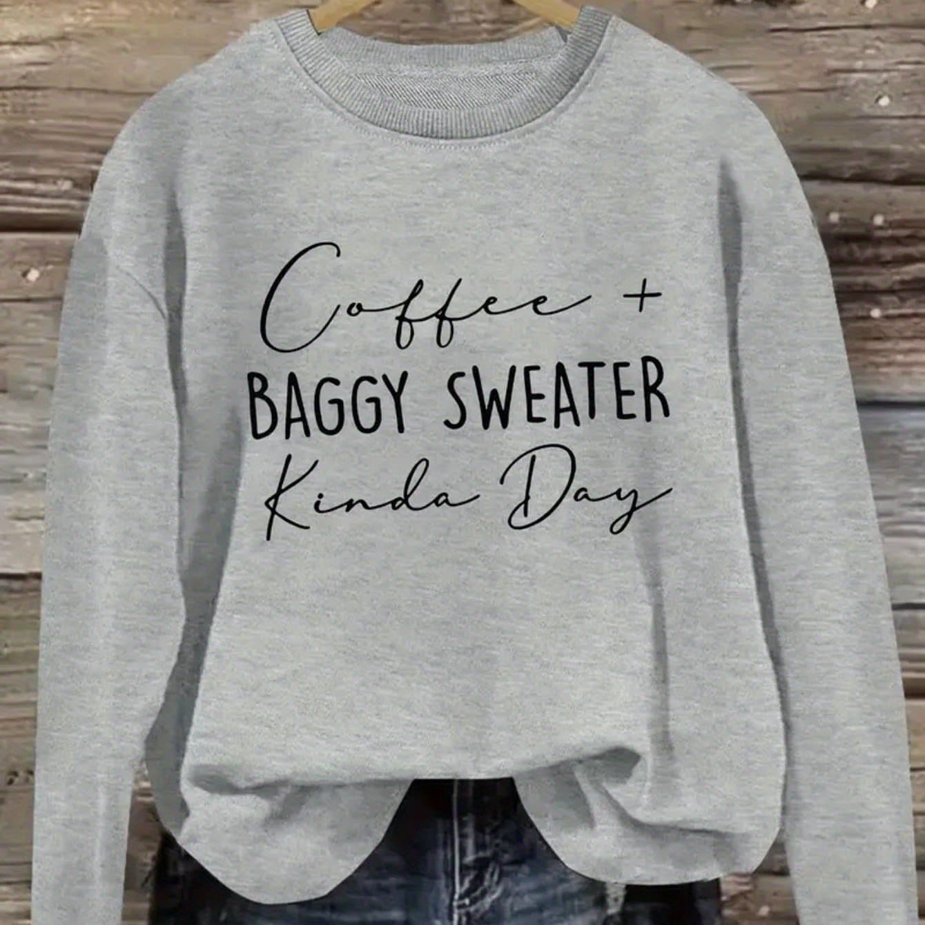 TEMU 1pc Women's Casual Round-neck Pullover Sweater With Long Sleeves, Suitable For Autumn/ Winter Wear, Gray Y Sweater With Printed Patterns.