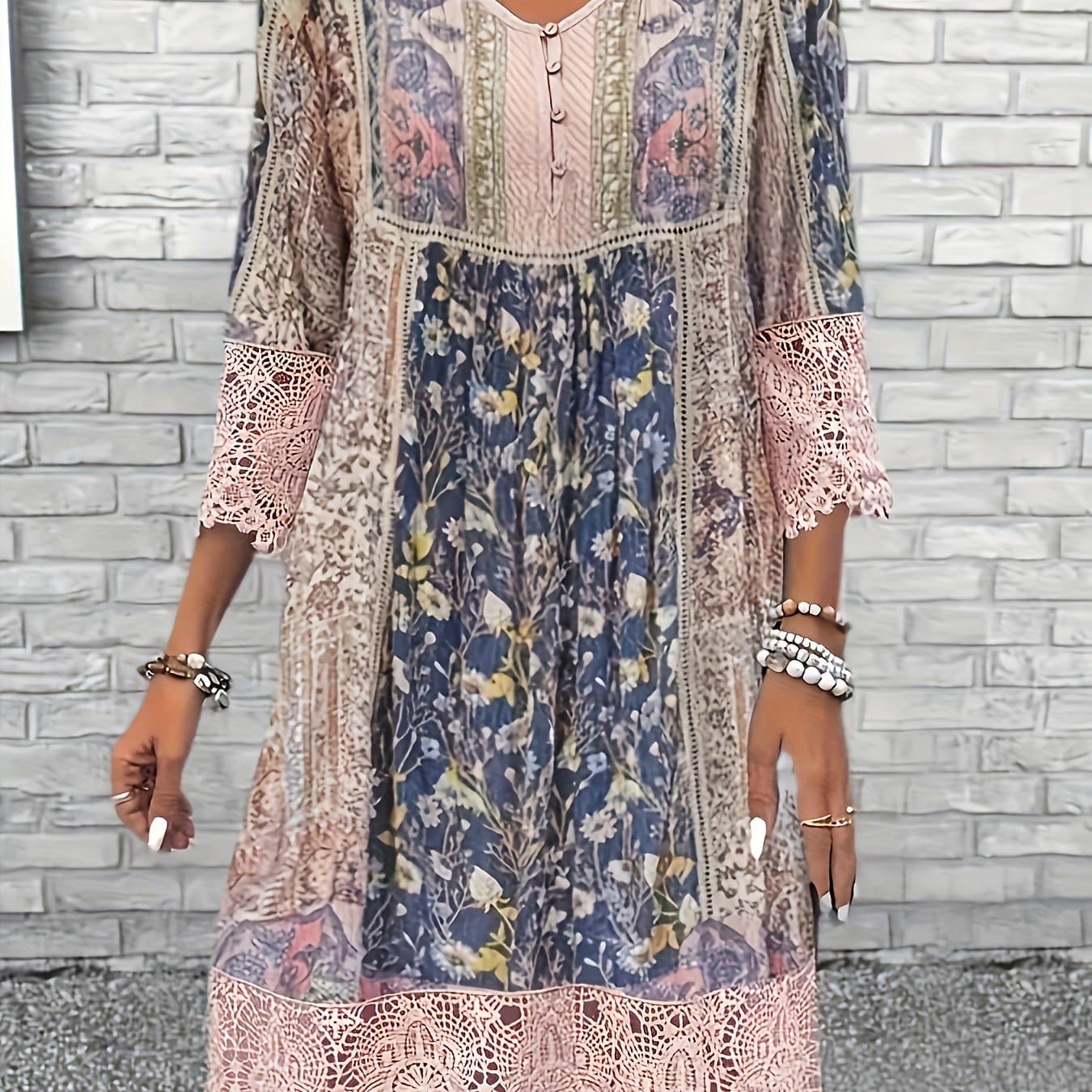 TEMU Spring And Autumn Fashion Printed Lace Elegant Dress