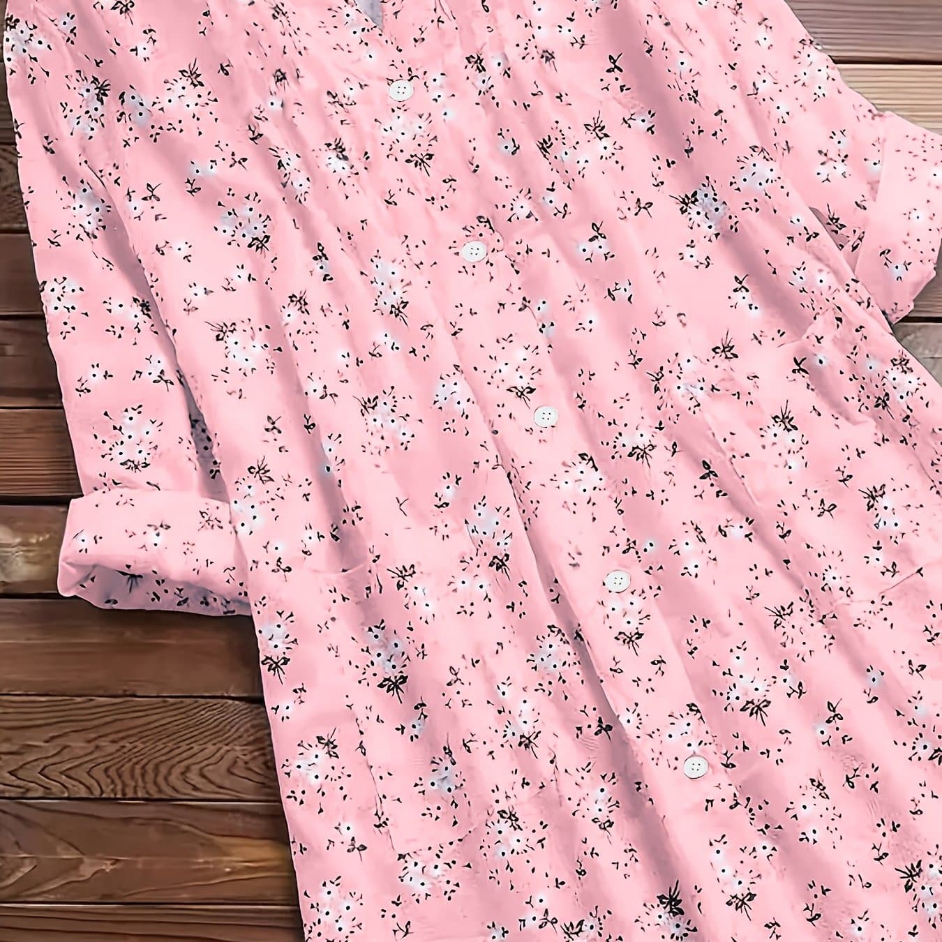TEMU Plus Size, New Plus Size Elegant Fashion Floral Print Long Sleeve Collared Women's Mid-length Shirt, Suitable For Spring And Autumn, Machine Washable