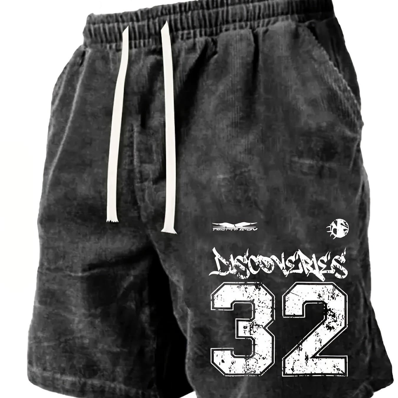 TEMU Men' Y2k Distressed Athletic Shorts, Trendy Ripped Shorts For Daily Wear, Adjustable Drawstring Waist, Elastic Waistband With Pockets, Holiday Gift,