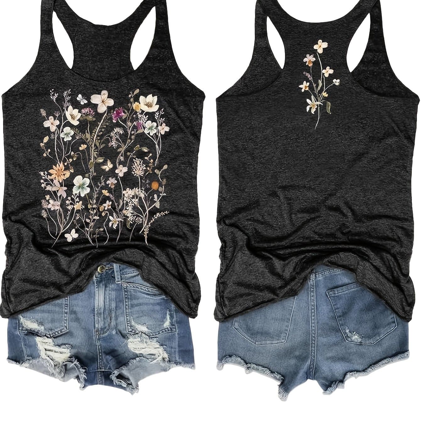 TEMU 2025 European And Letter Print Front And Back Round Neck Vest