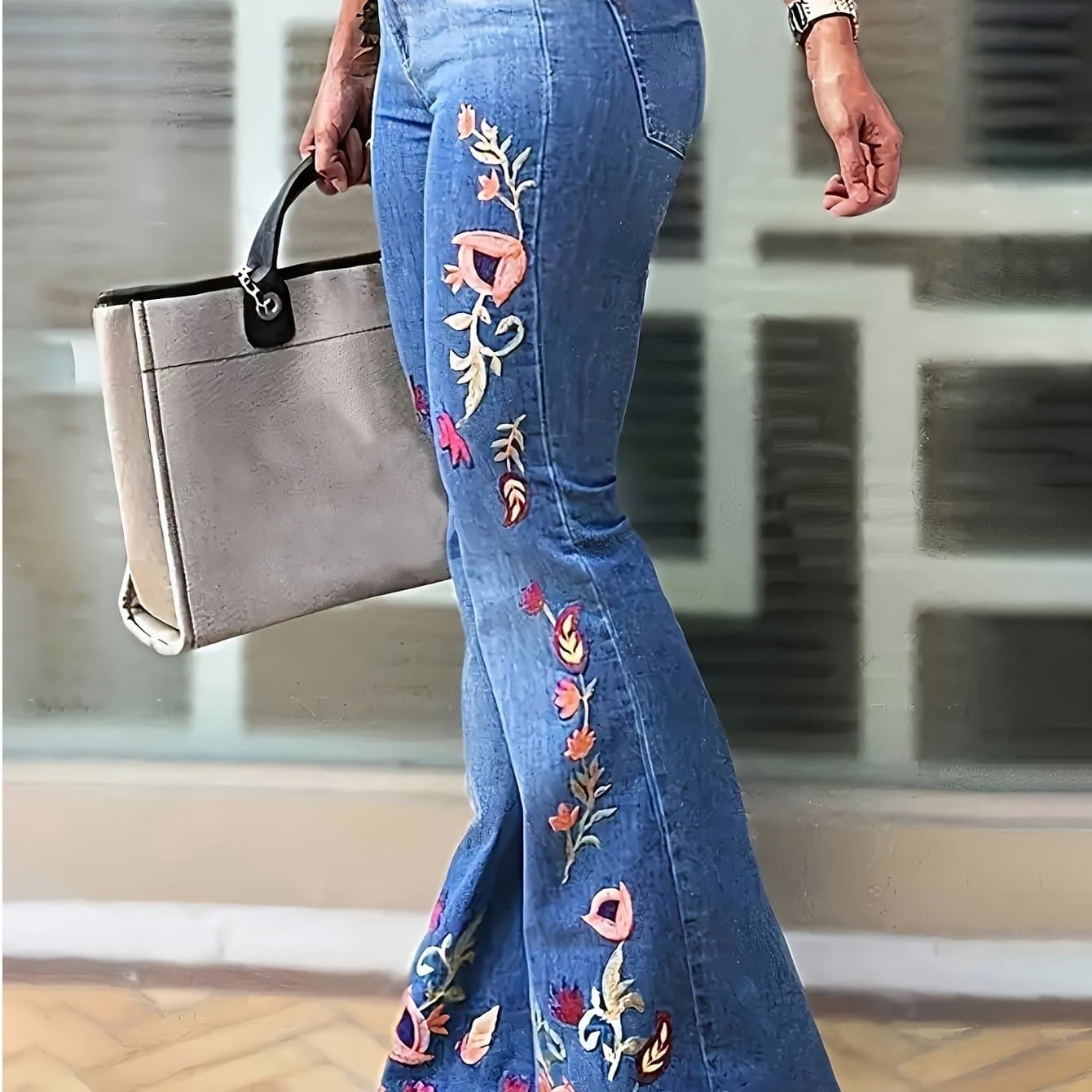 TEMU New High Embroidery, Flared Jeans, Fashionable Commuting Style, Plus-size Women's Clothing