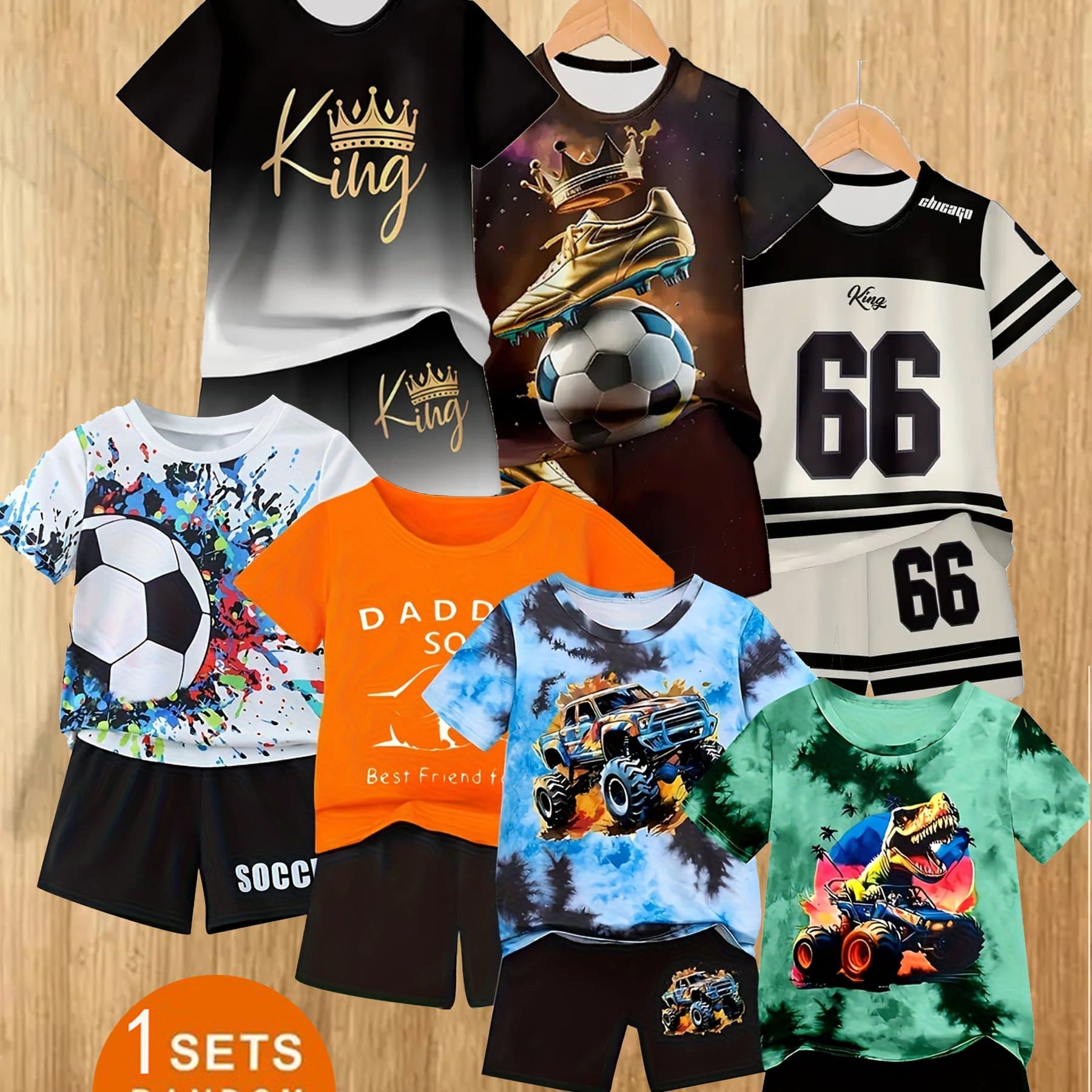 TEMU 14pcs, Unlimited Patterns. 3d Printed Boys' Casual Short-sleeve T-shirts And Shorts Sets Designed For Outdoor Activities, Perfect For Outdoor Wear. 2pcs ., Perfect For Outdoor