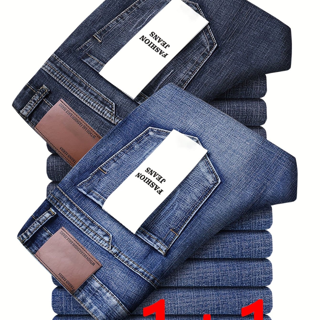 TEMU Two-piece Men's Jeans Set Fashion Men's Comfortable Stretch Straight-leg Pants Suitable For Casual Business Wear, Everyday Leisure Outfits, And Travel Essentials