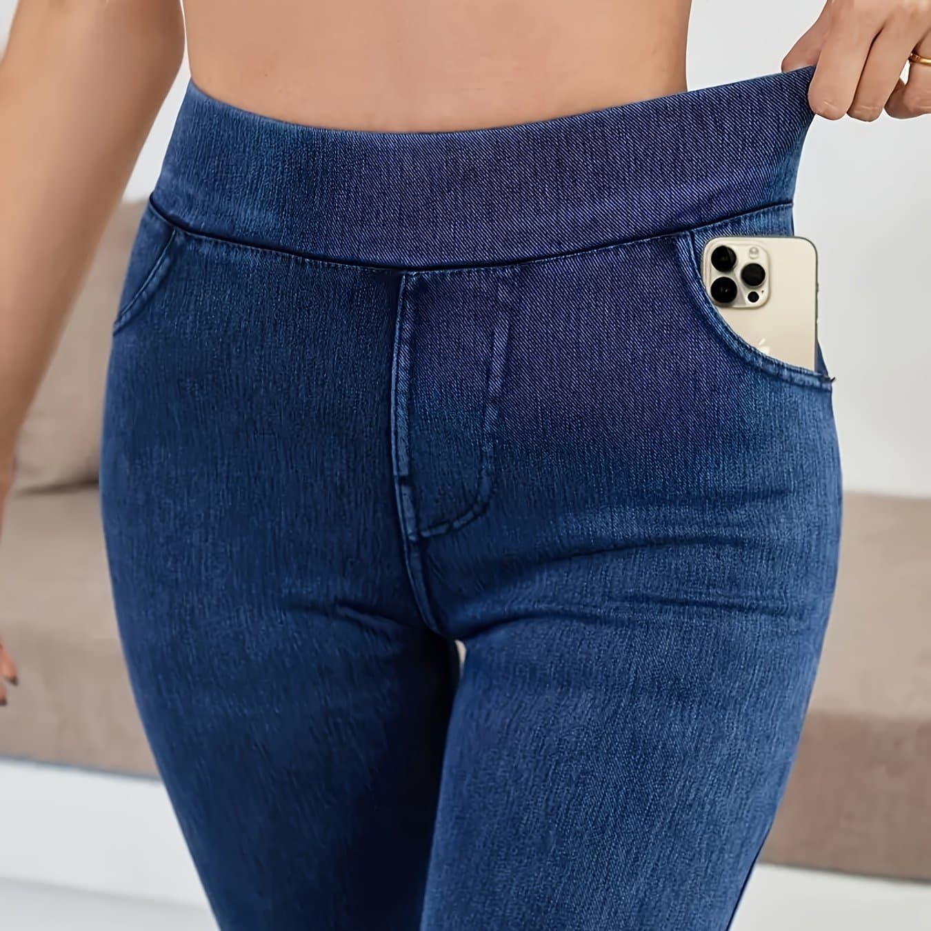 TEMU Ladies' High Waisted Slim Fit Jeans, Pencil Pants , Pants For , Minimalist Style, Versatile , Machine Washable, Suitable For All
