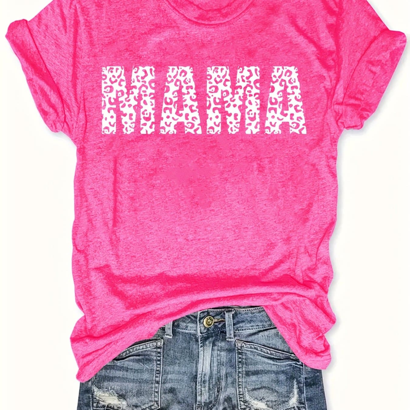 TEMU Letter Printed Round Neck T-shirt, Casual Short Sleeved Spring/summer Top, Women's Clothing