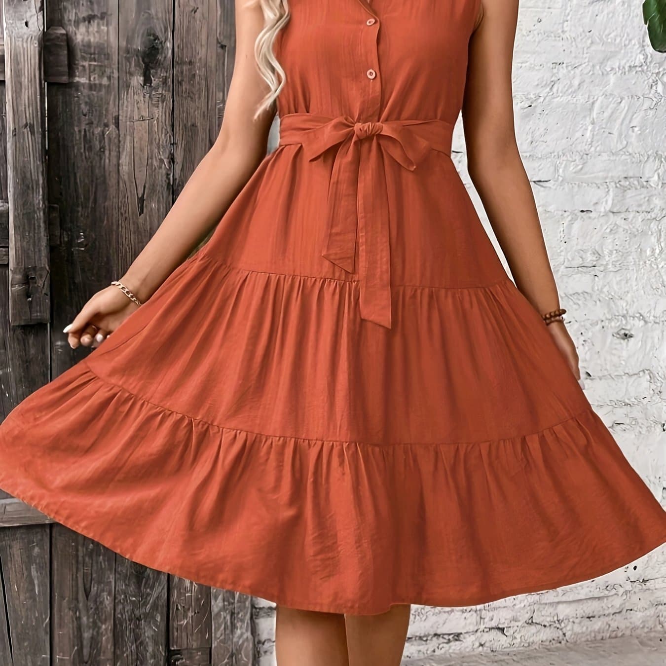 TEMU Ruffle Hem Shirt Dress, Extra-length Vacation Beachwear, Women's Dress
