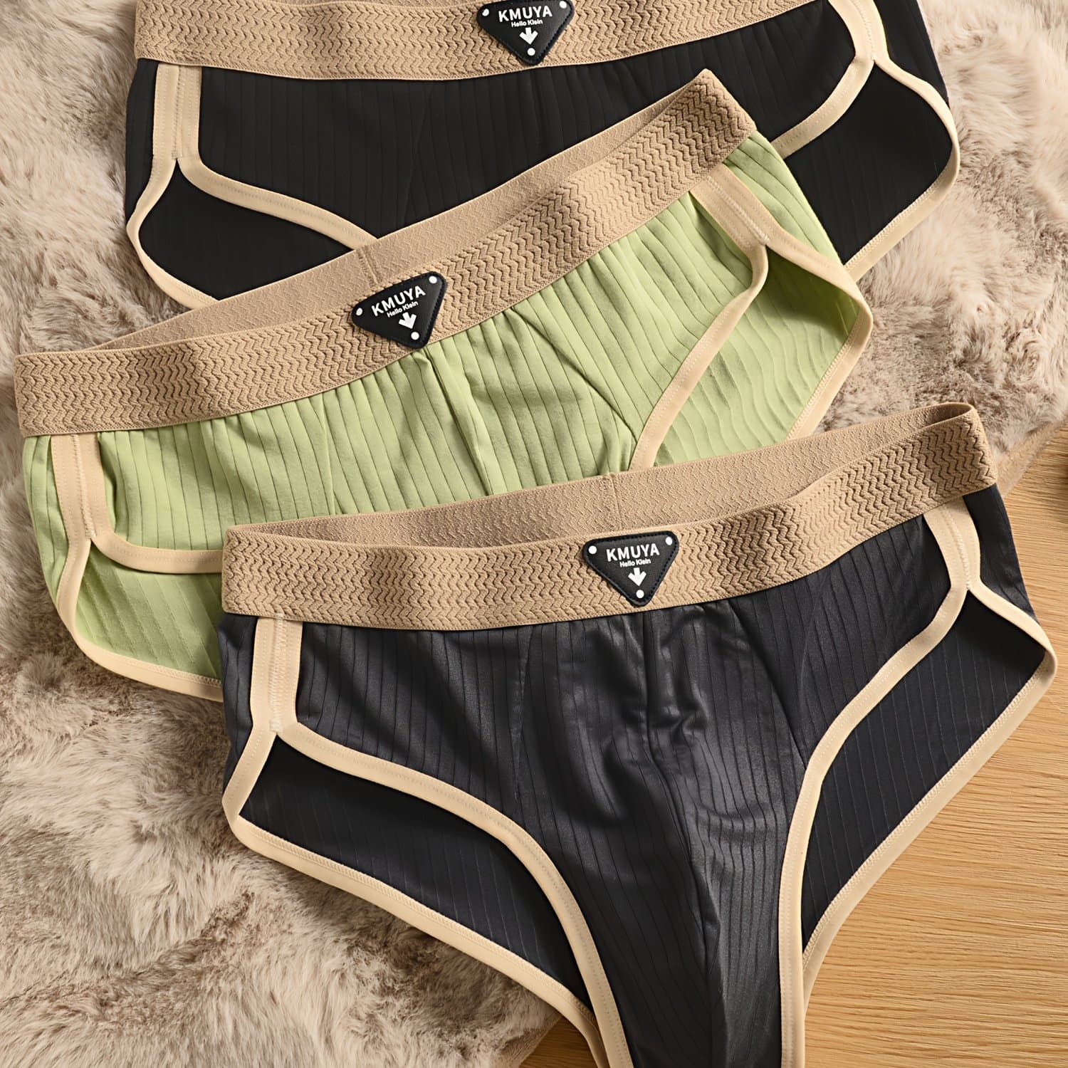 TEMU Fashion High-end Series - Plus Size 3-pc Men's Briefs Easy Striped Elastic Underwear - Comfortable Breathable Underwear Contrast Set