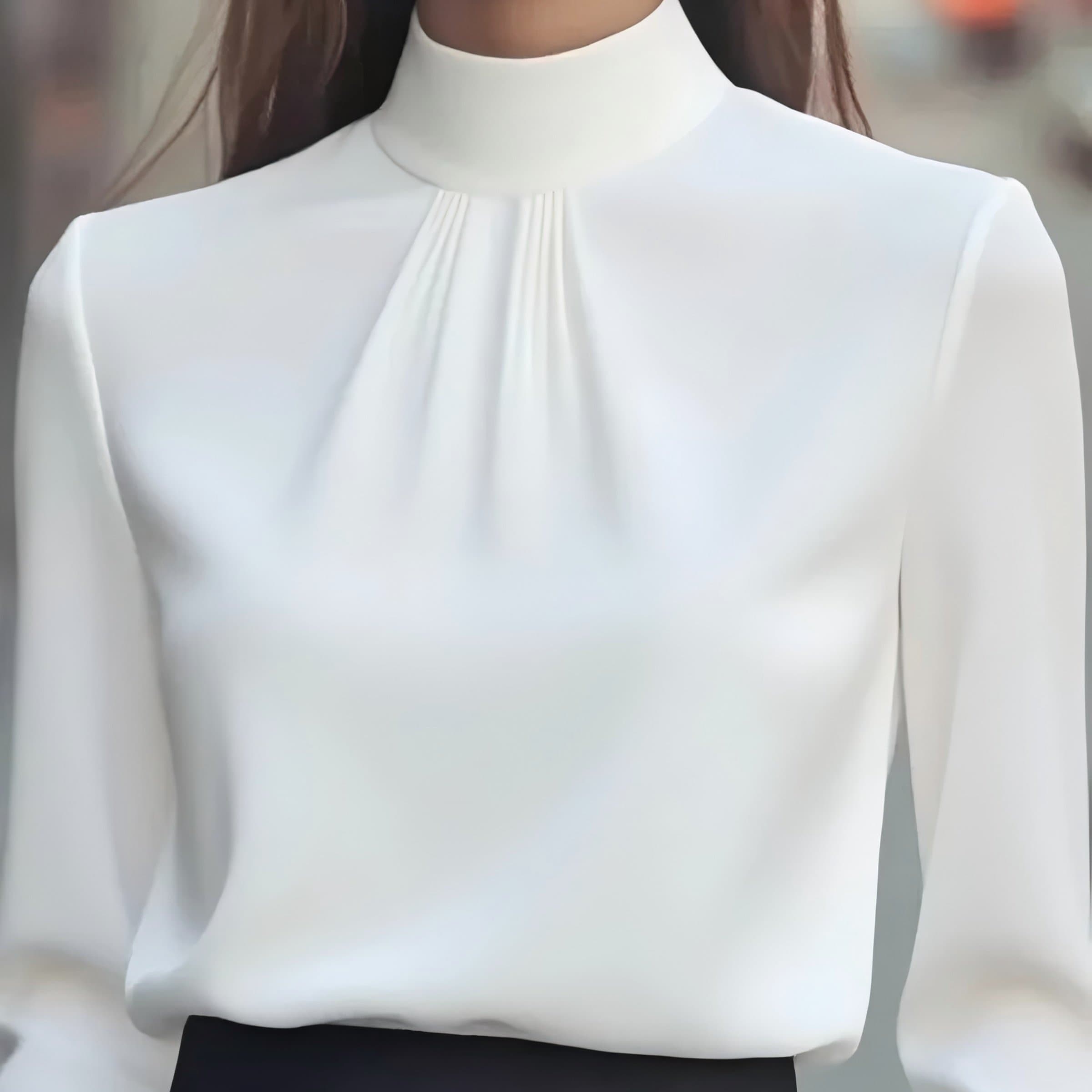 TEMU Women's High Neck Elegant Long Sleeve Shirt, Beautiful Women's Shirt For Commuting And Workplace, Suitable For Spring And Autumn