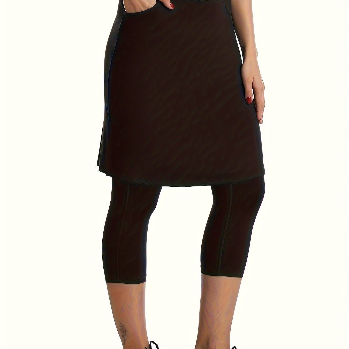 TEMU Modest Skirt With Leggings Attached For Women Workout Knee Length Swim Capri Pants With 2 Pockets