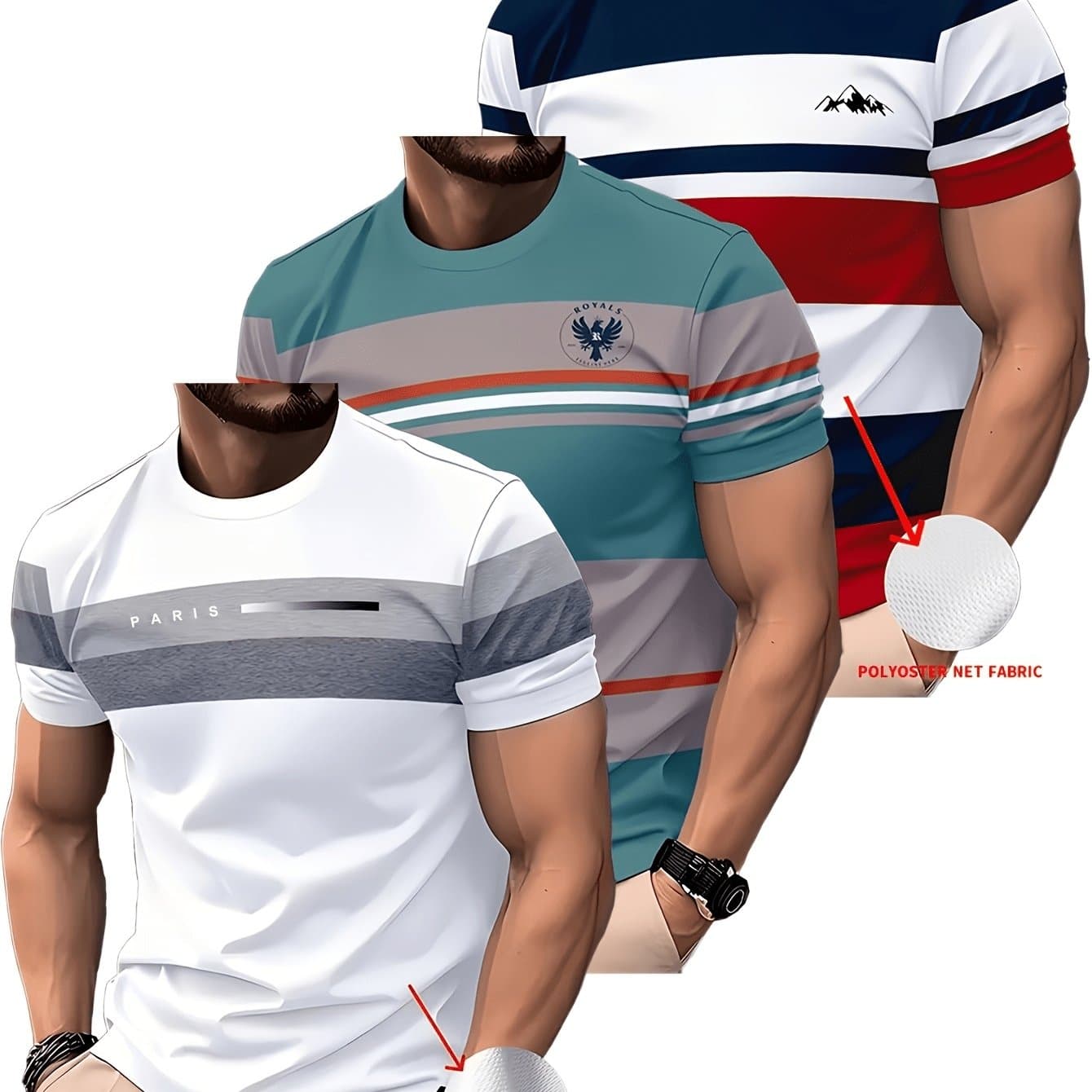 TEMU 3pcs Men's Fashion Short Sleeve Round Neck T-shirt For Casual, Sporty And Business Wear, Funny T Shirt, Men's Trendy T Shirts, Everyday T-shirt, Versatile Clothing, Stylish Design,