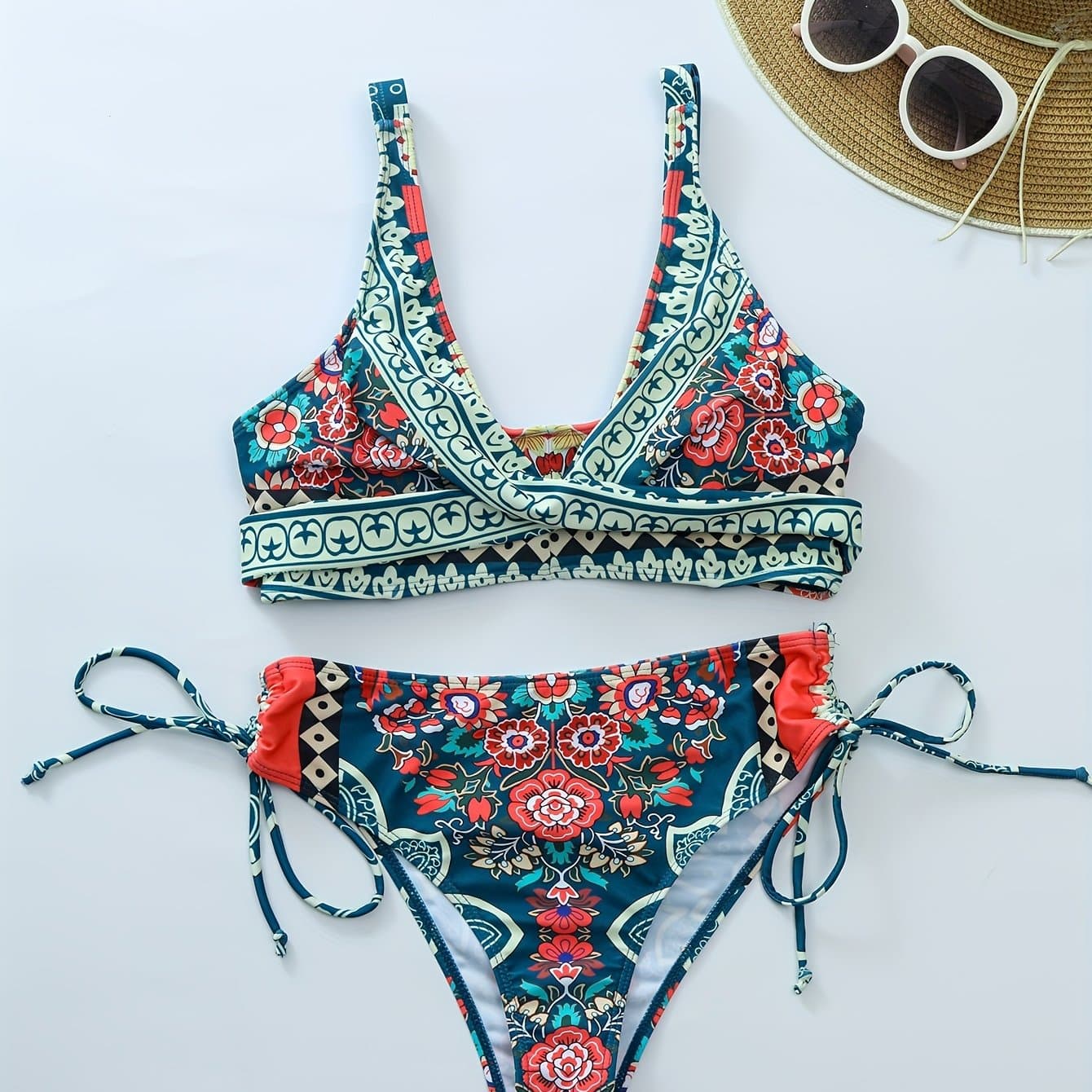 TEMU 2pcs Tie-dyed Crisscross Backless Cheeky Bikini And Beach Skirt