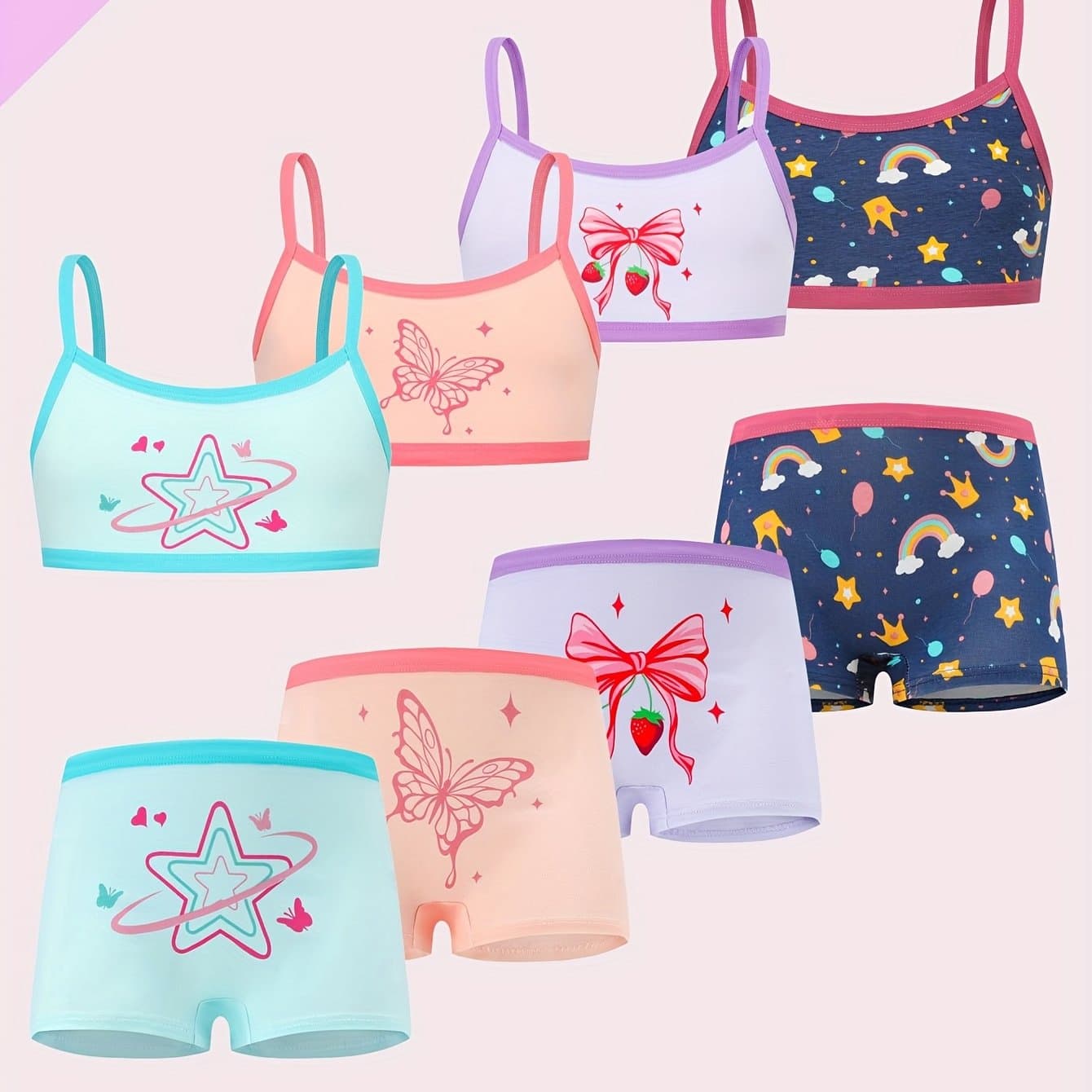TEMU 4 Sets/8pcs Of Stylish Print Vests And Panties For Teen Girls, Soft And Comfortable Underwear