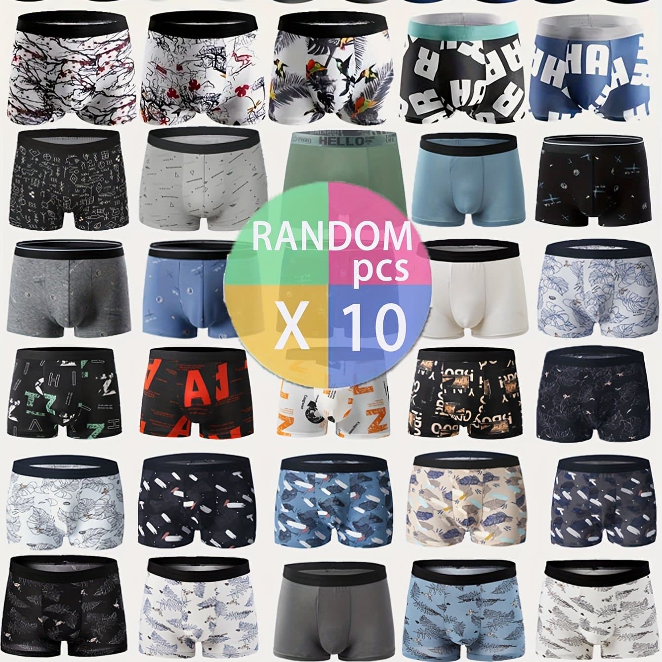 TEMU 10pcs Random , Men's Elastic Flat Angle Underwear, Soft, Comfortable And Breathable Flat Angle Underwear