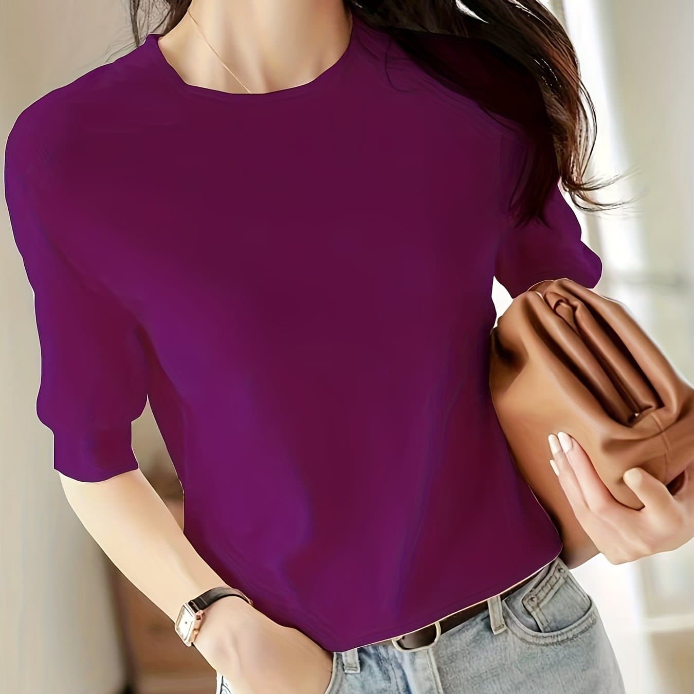 TEMU Sweater, Short Sleeve, Ice, Soft, Comfortable, Versatile, Easy