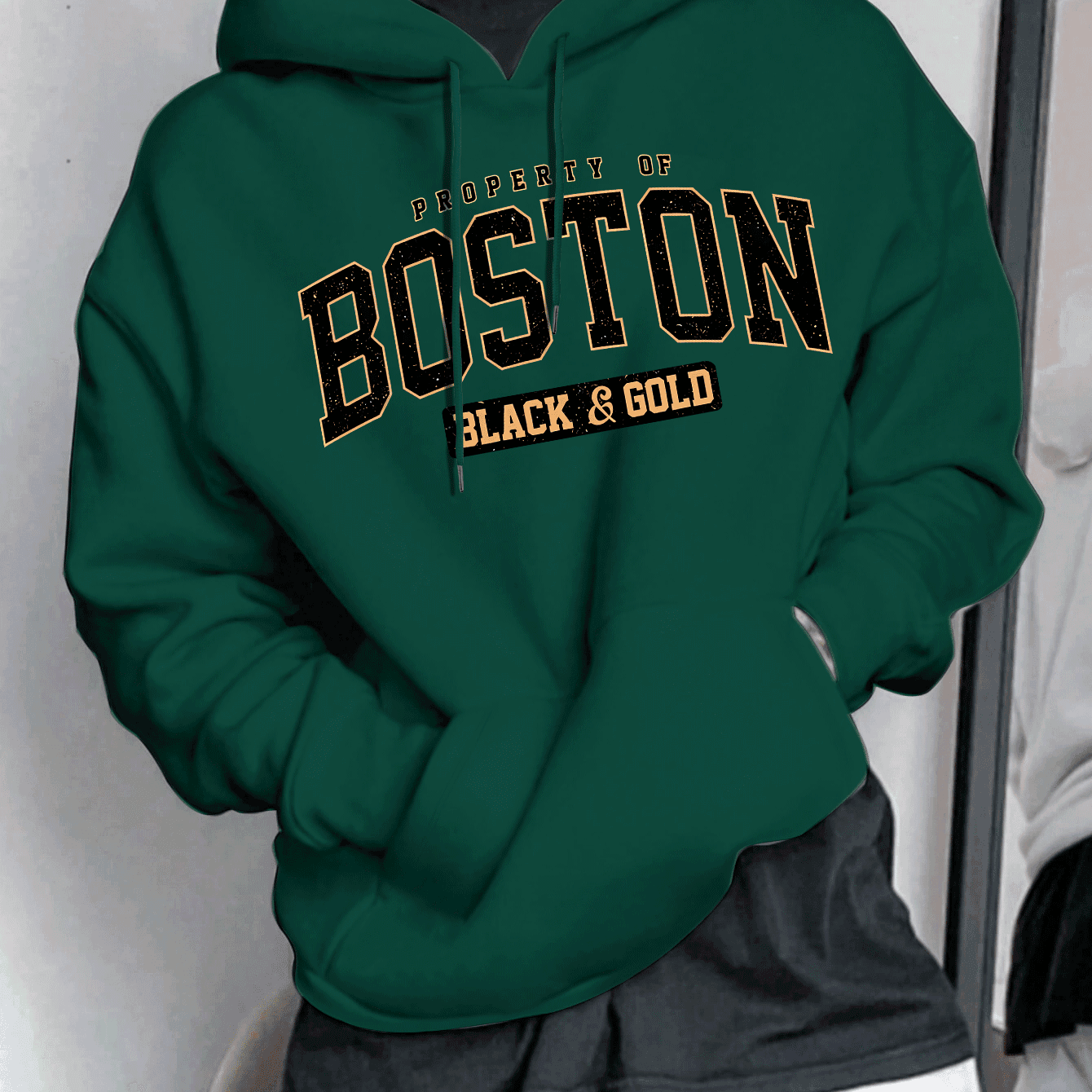 TEMU Boston Letter Men's Fashion Academic Style Hooded Sweatshirt
