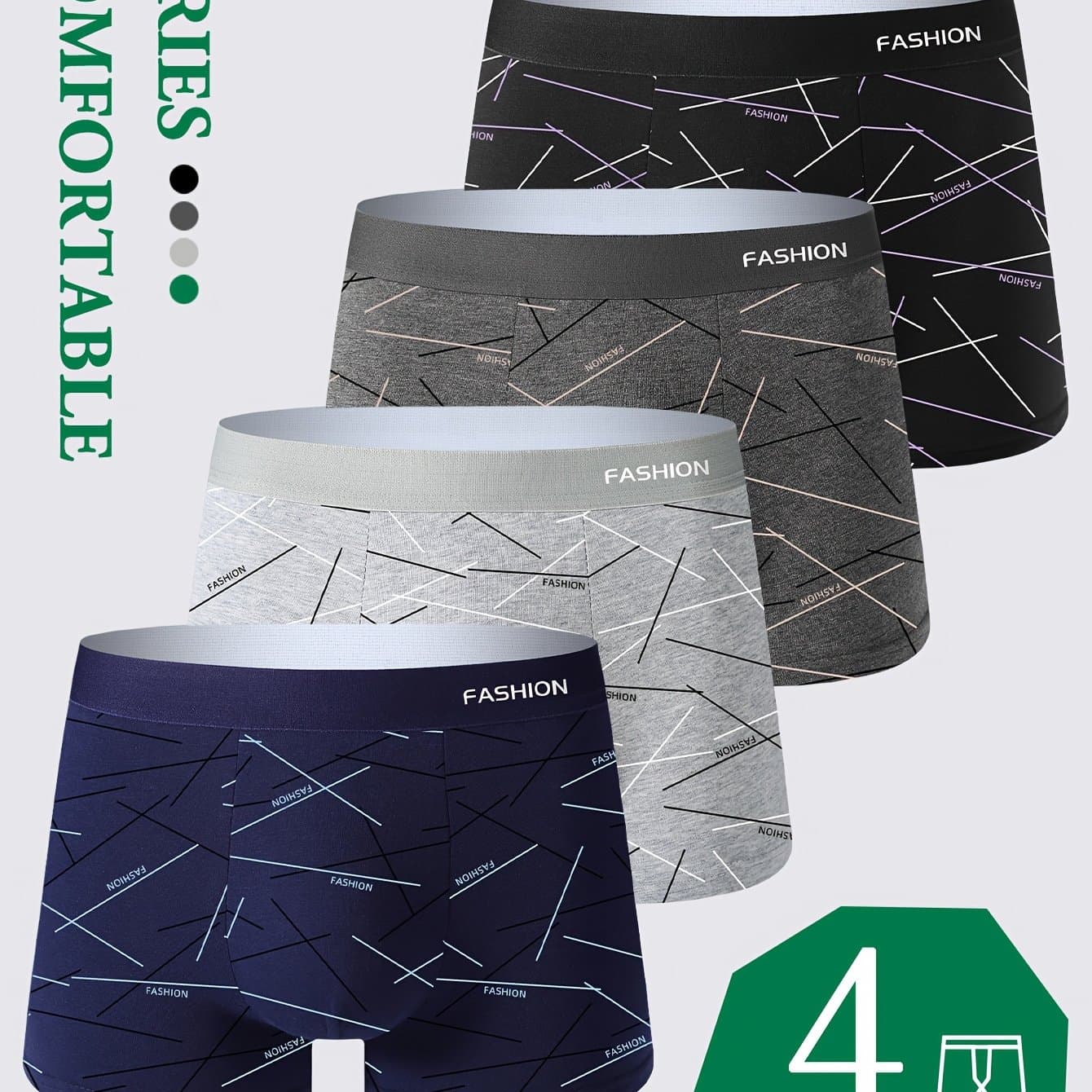 TEMU 4-pc Men's Underwear Comfortable Breathable Men's Boxer Briefs Loose Breathable Boxer Shorts Base Pants Trendy Sports Casual Briefs