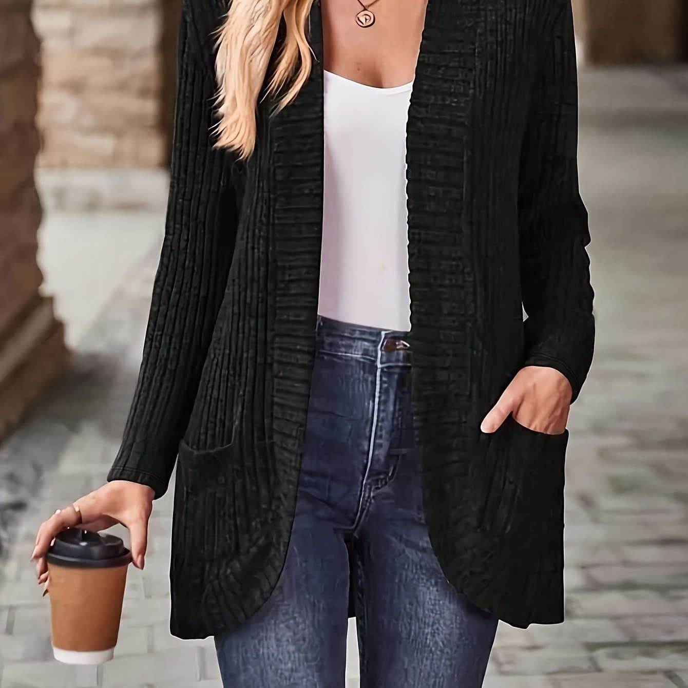 TEMU Plus Size, European And Size Women' Color Long Sleeve Cardigan