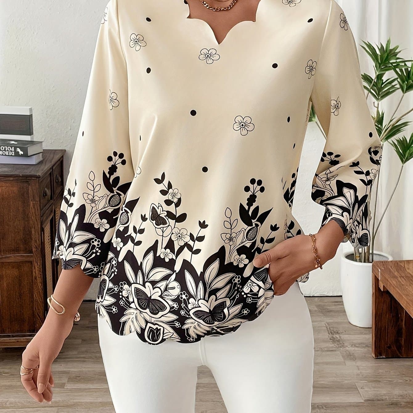 TEMU : Fashionable And Elegant Printed Top