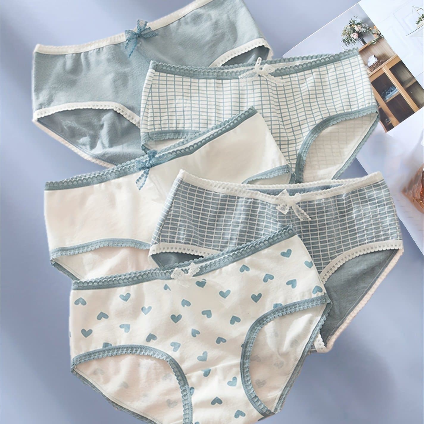 TEMU 10pcs Ladies Breathable Cute Panties Lace Edge Grid Pants