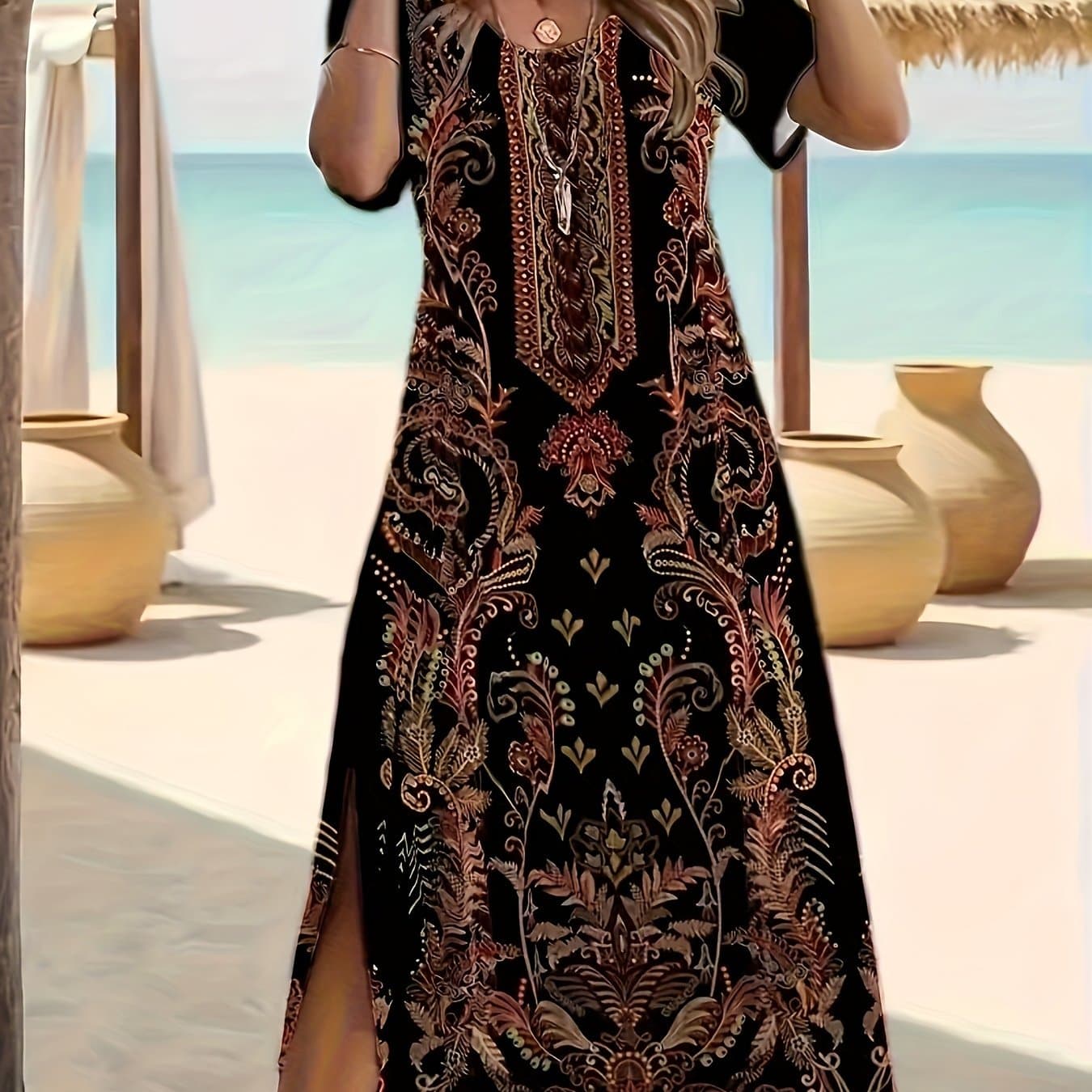 TEMU Targeted Style Spring Summer Ethnic Elegant Dress Women's Long Skirt